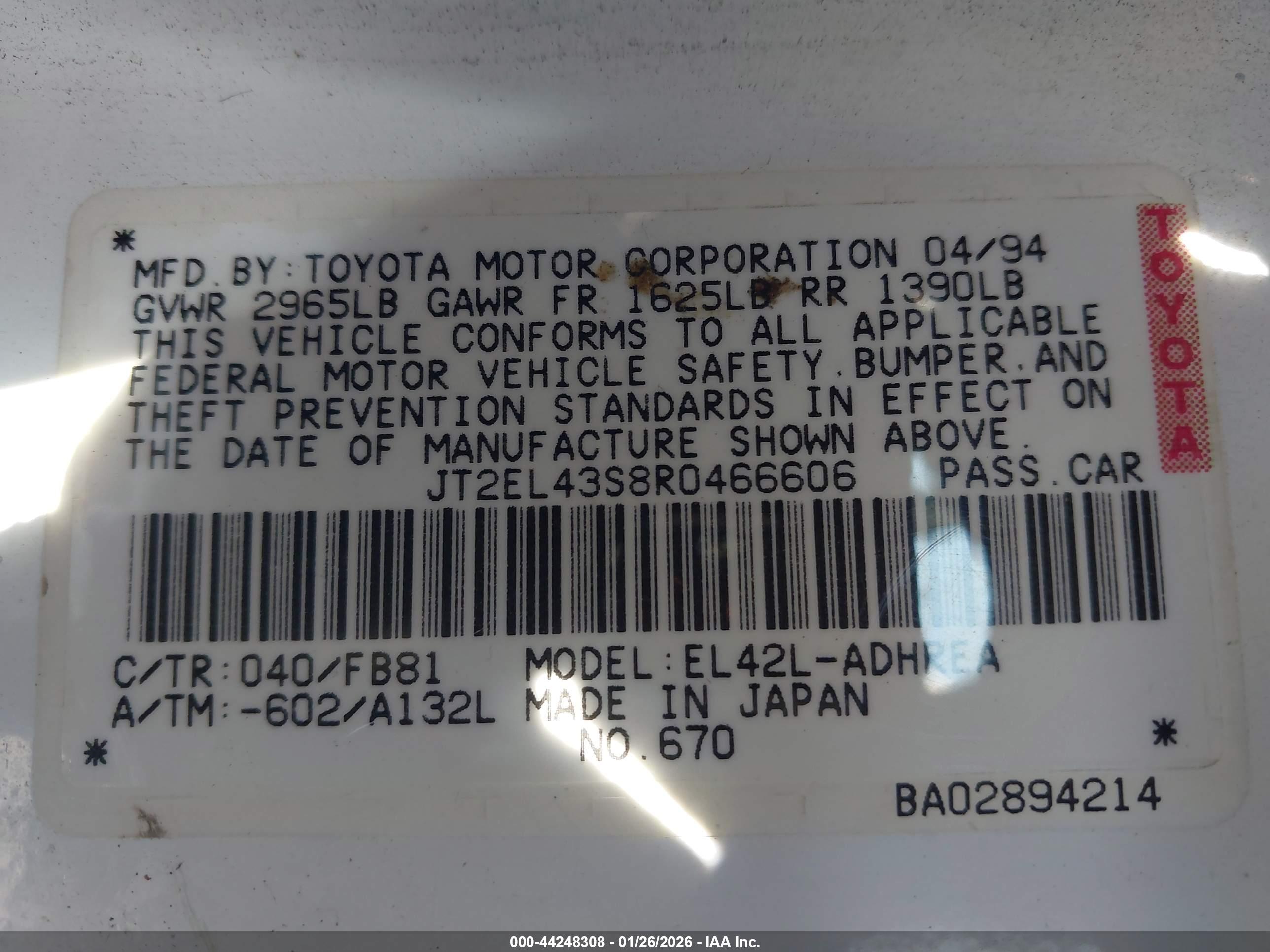 TOYOTA TERCEL image 9