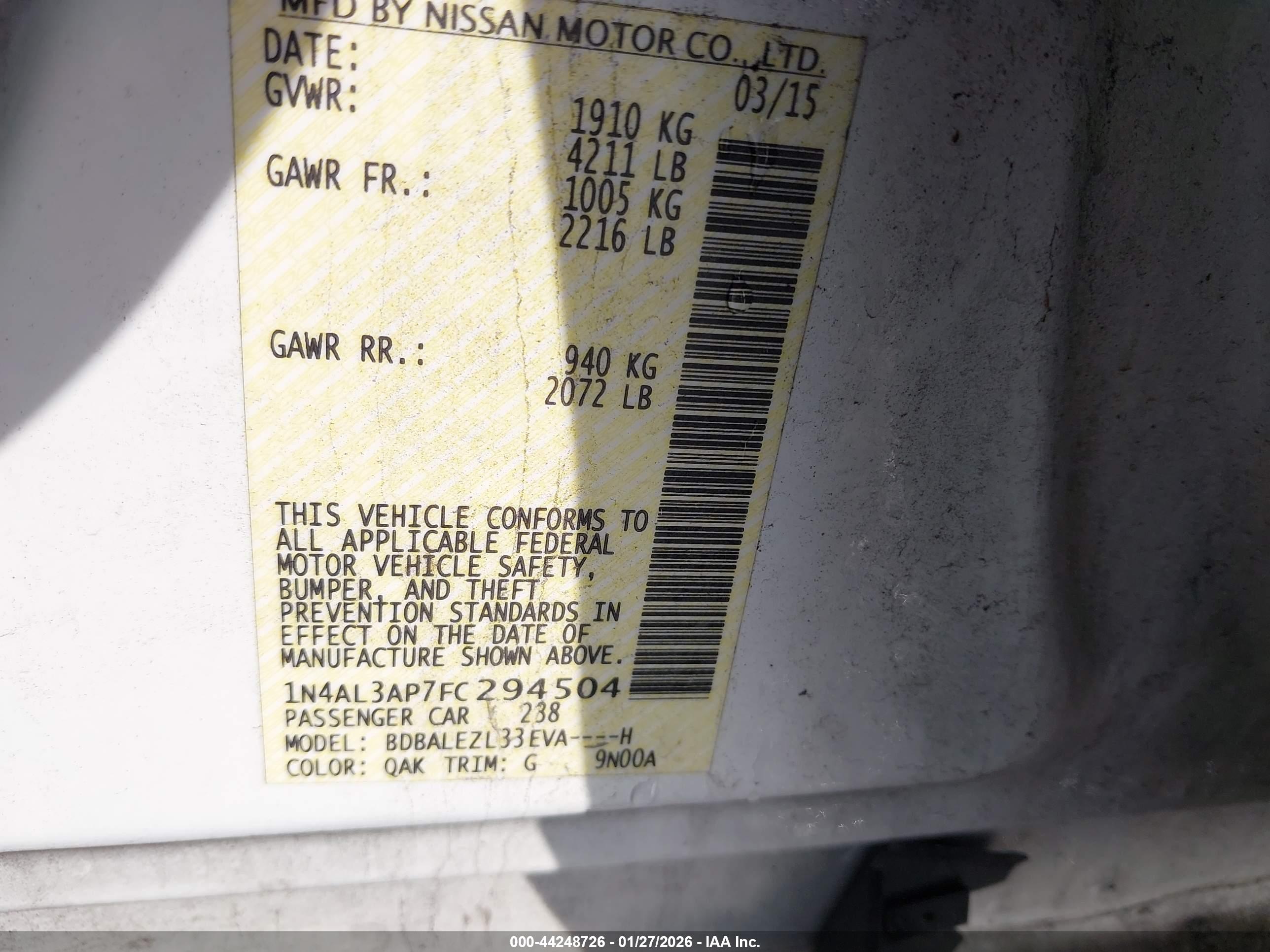 NISSAN ALTIMA image 9