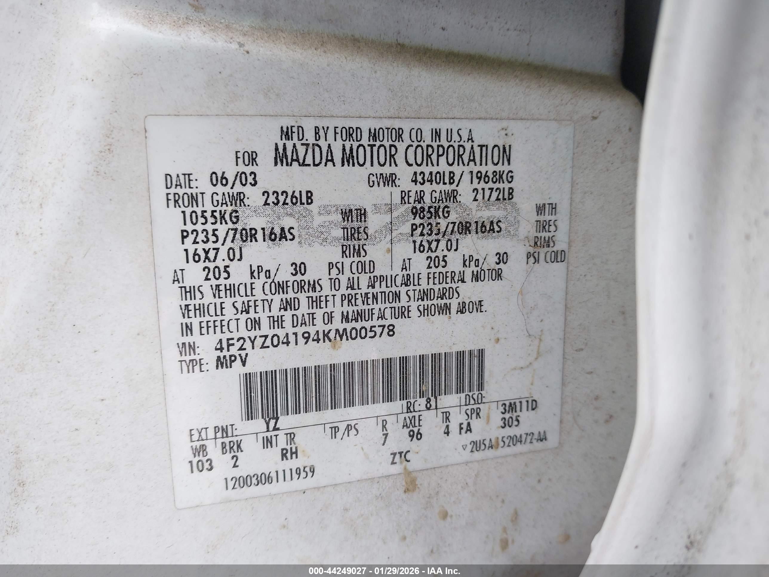 MAZDA TRIBUTE image 9