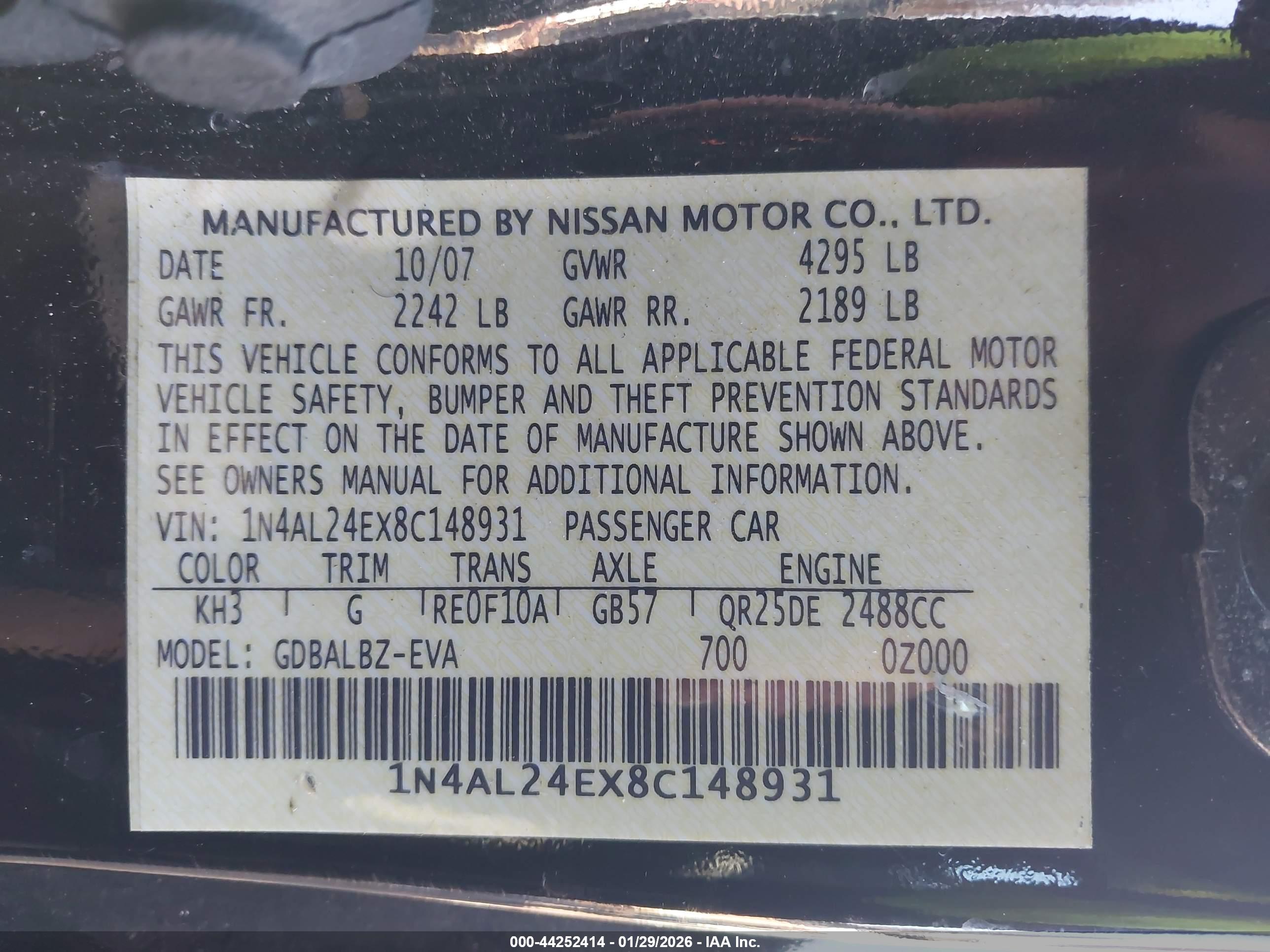 NISSAN ALTIMA image 9