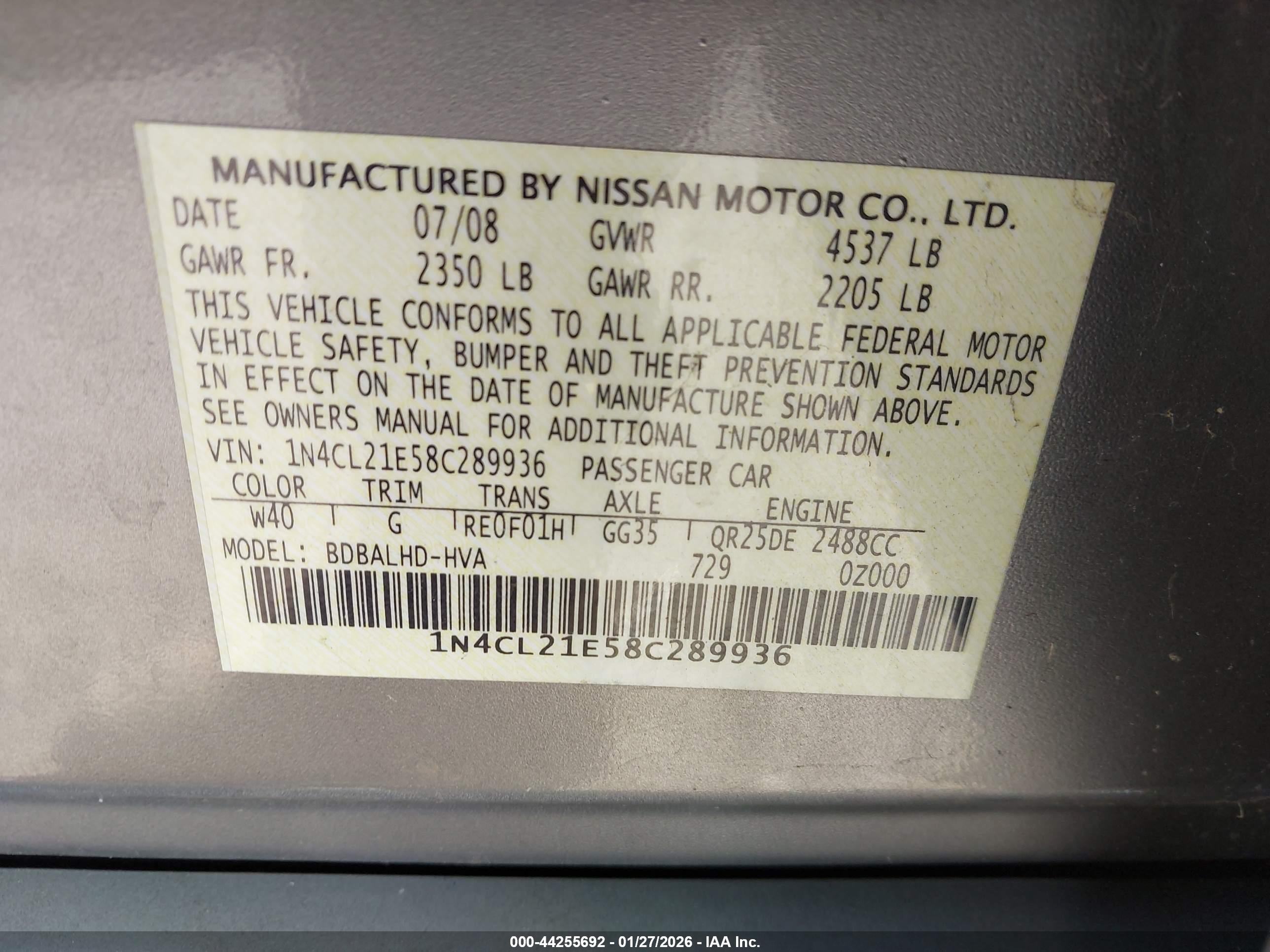 NISSAN ALTIMA image 9