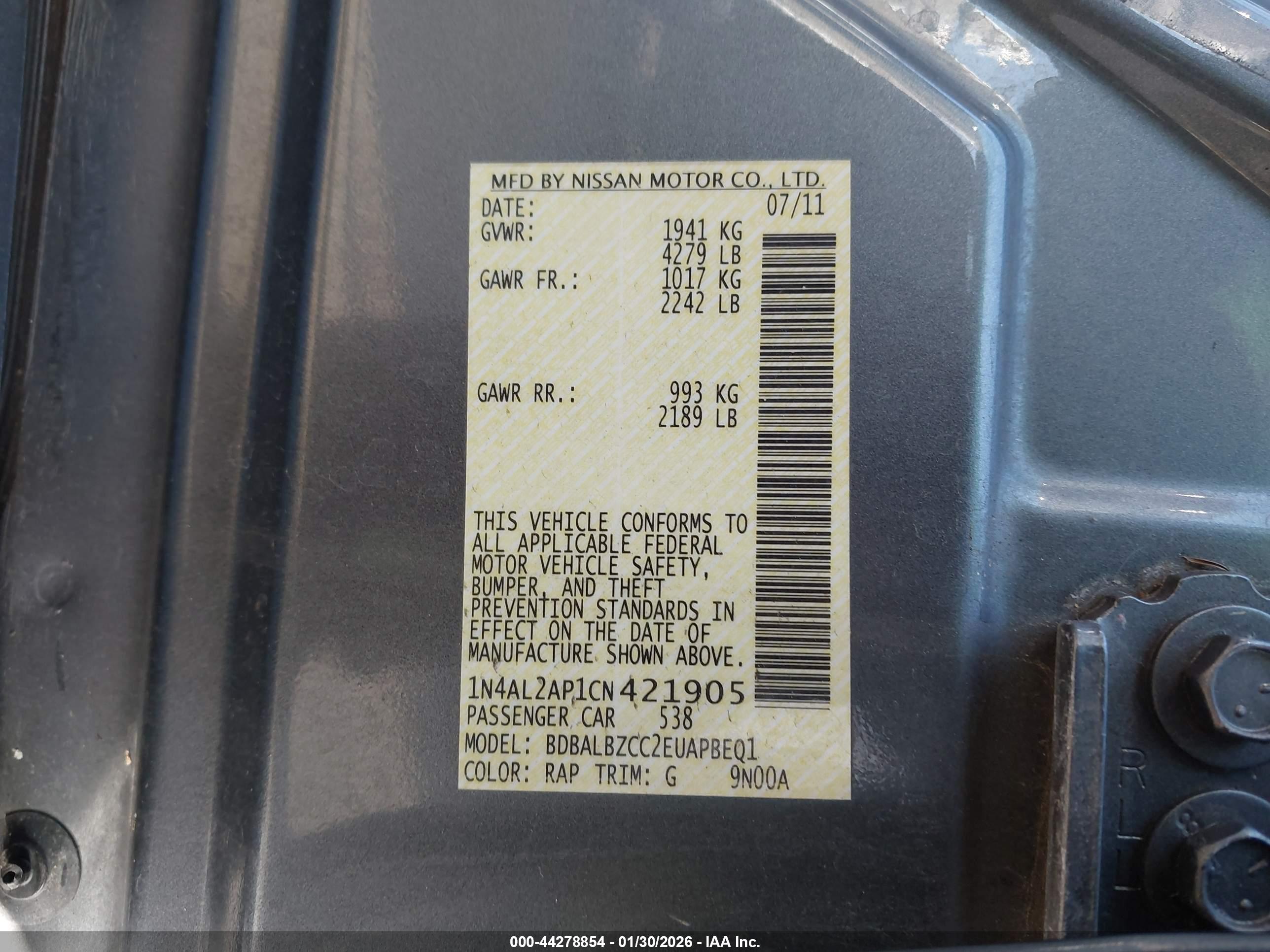 NISSAN ALTIMA image 9
