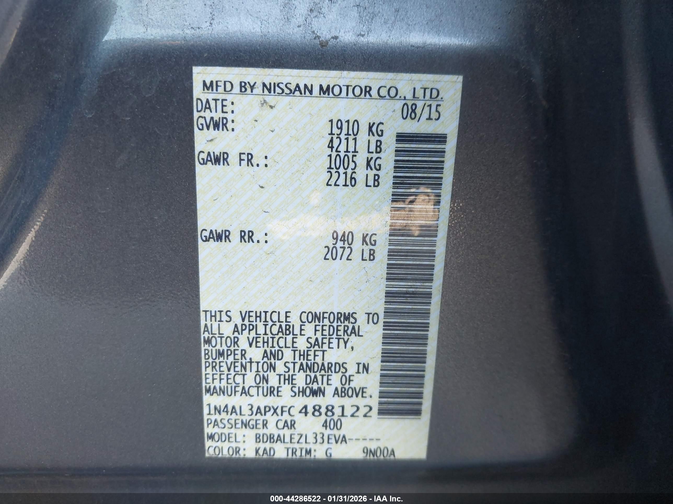 NISSAN ALTIMA image 9