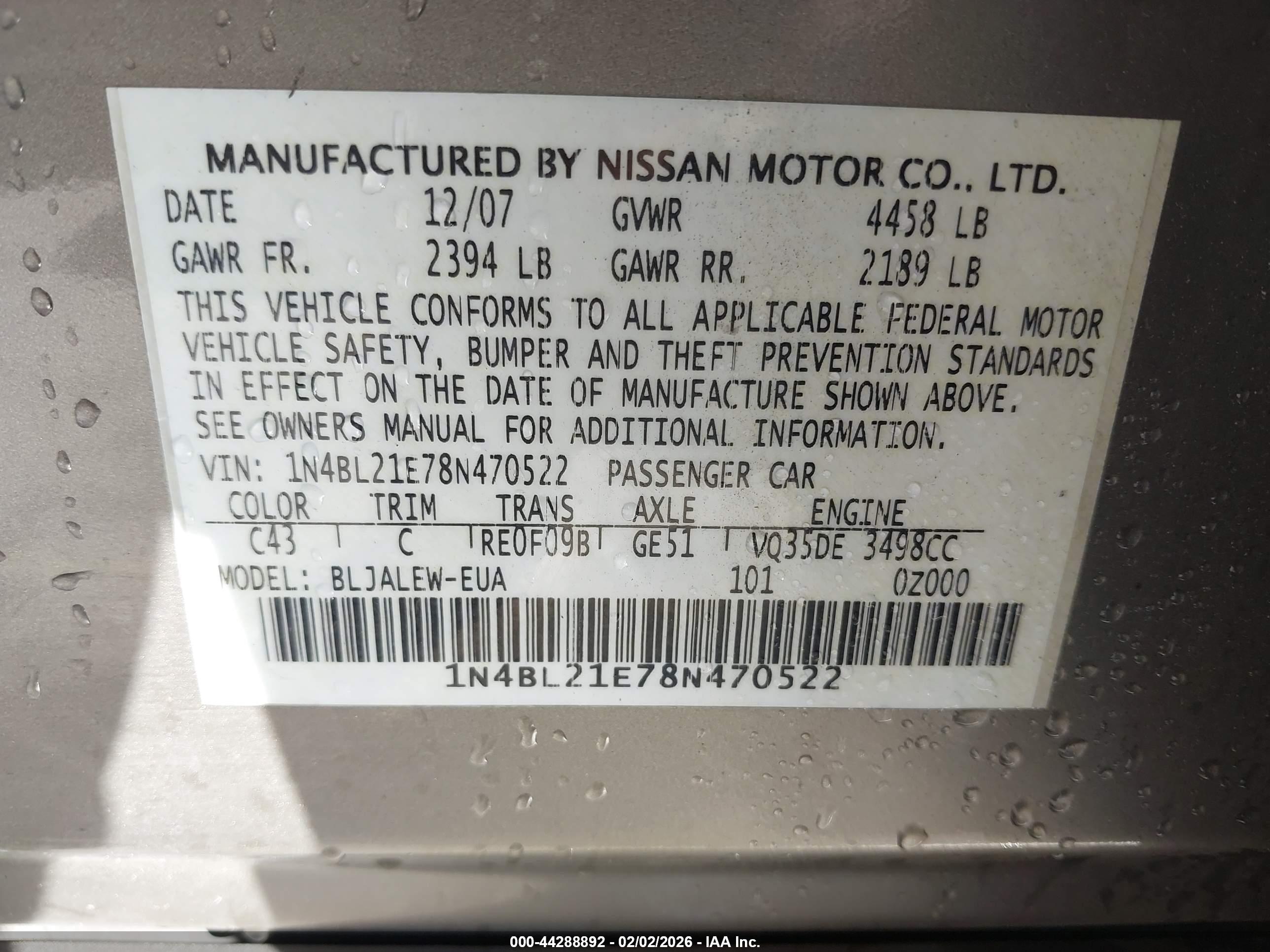 NISSAN ALTIMA image 9
