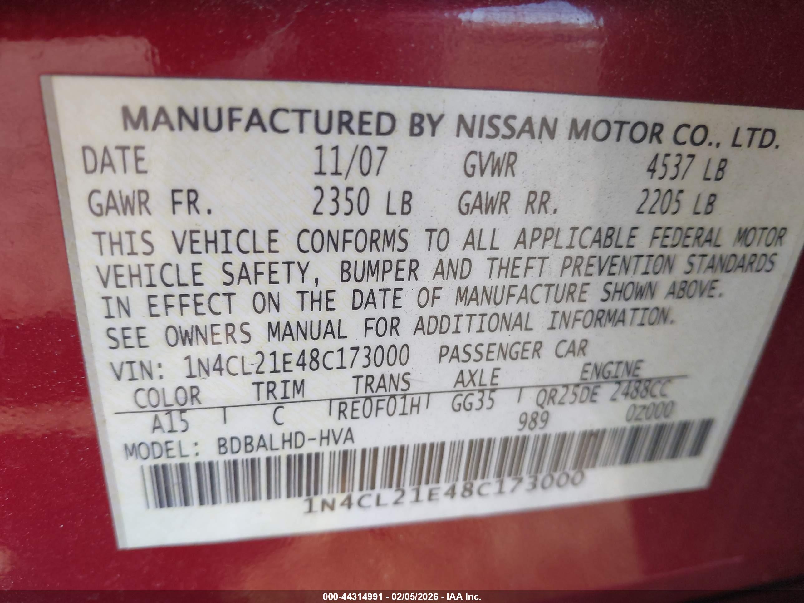 NISSAN ALTIMA image 9
