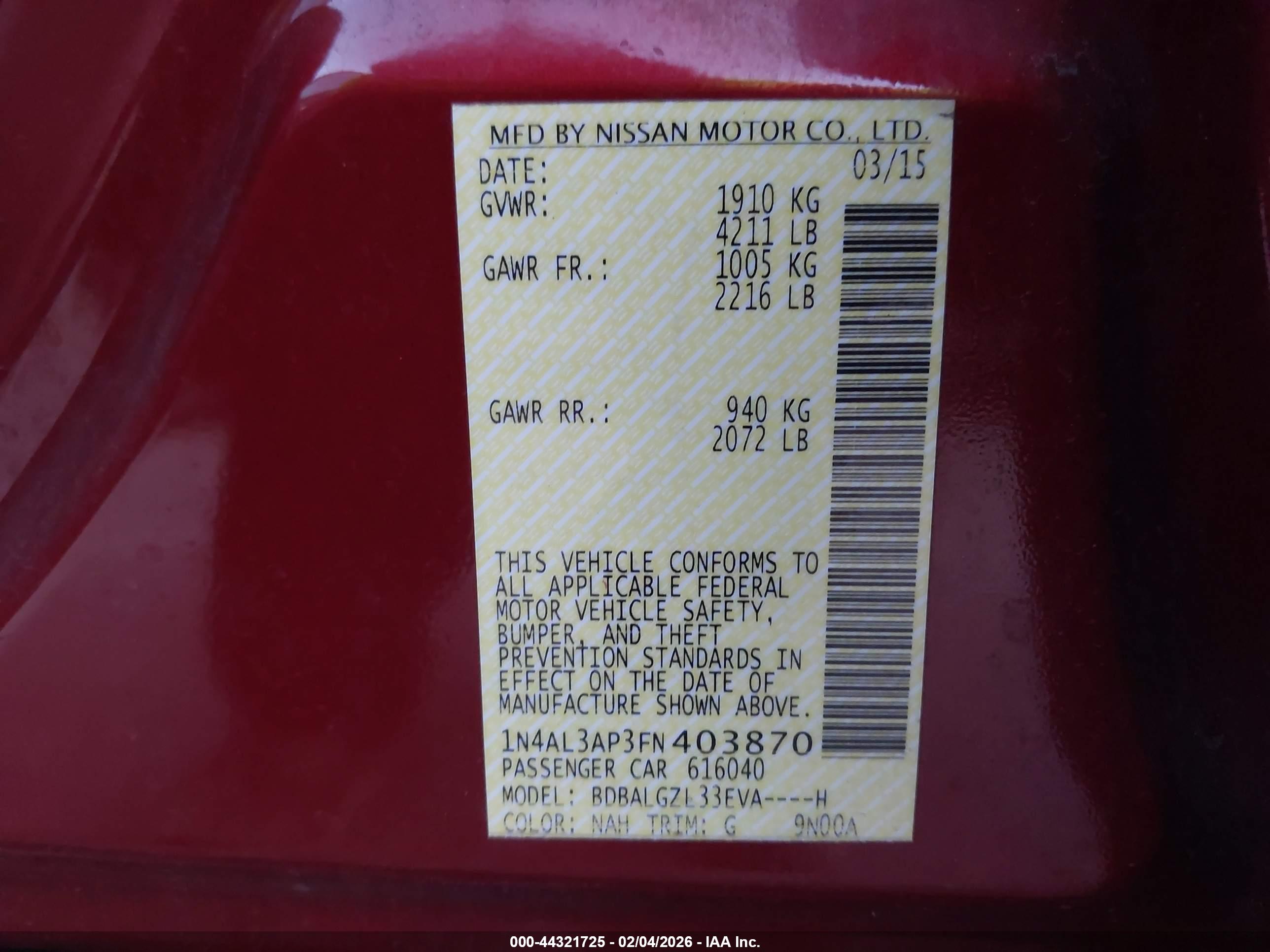 NISSAN ALTIMA image 9