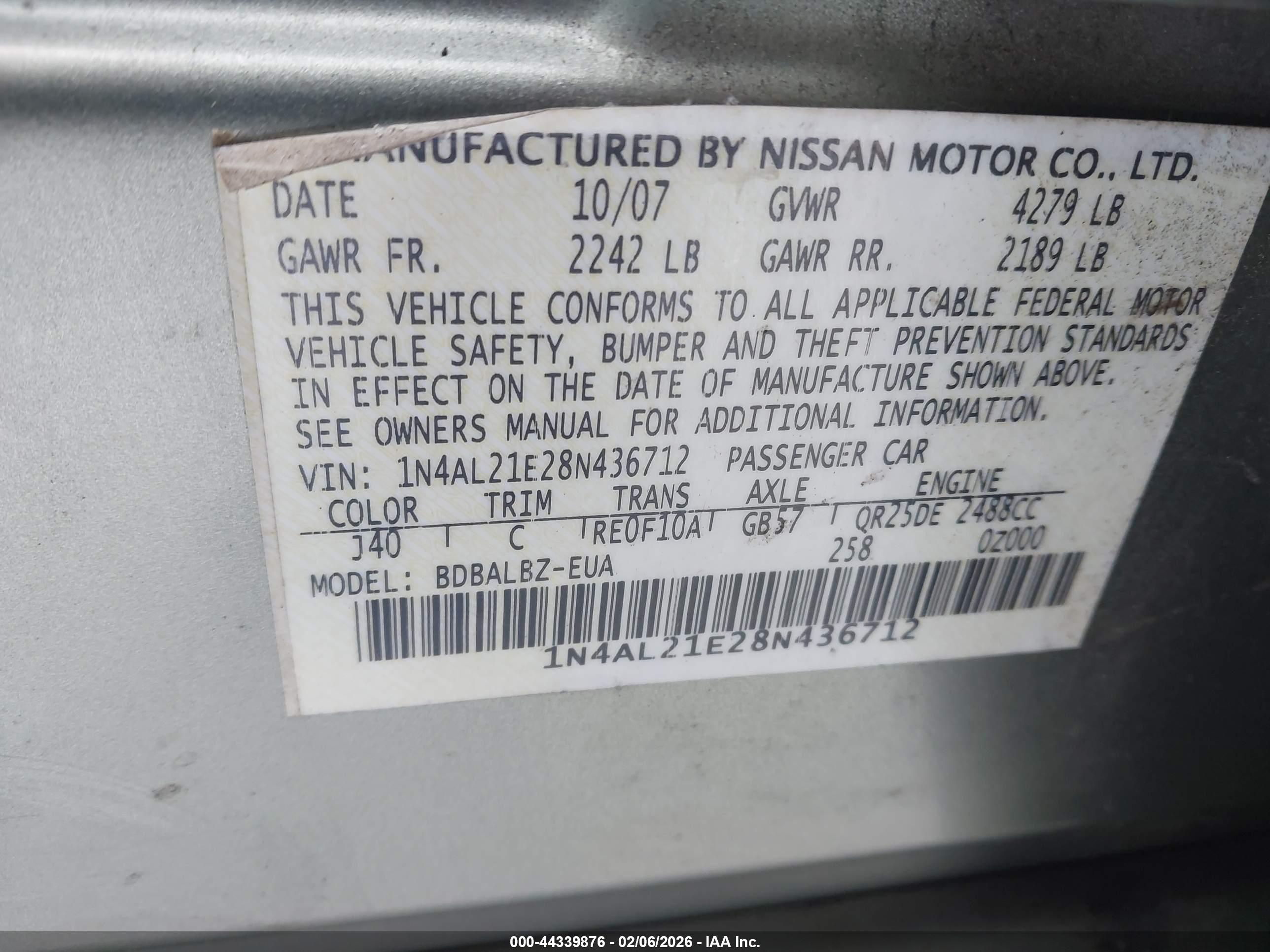 NISSAN ALTIMA image 9