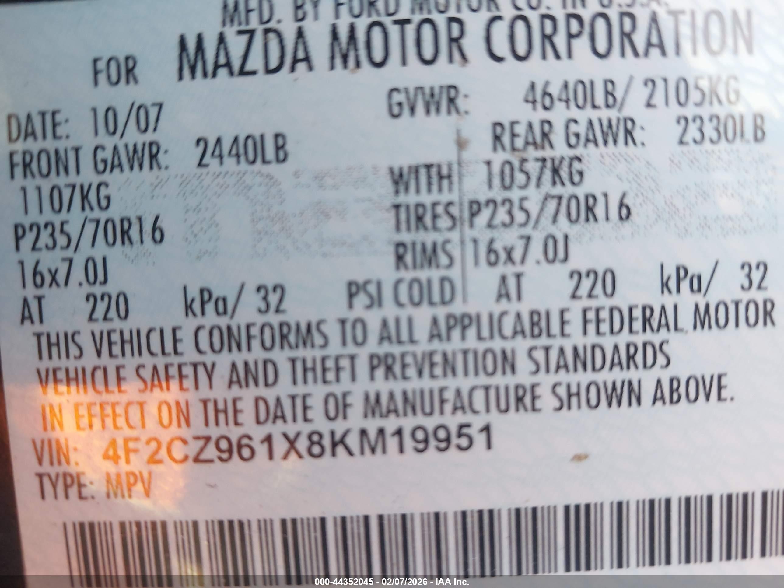 MAZDA TRIBUTE image 9