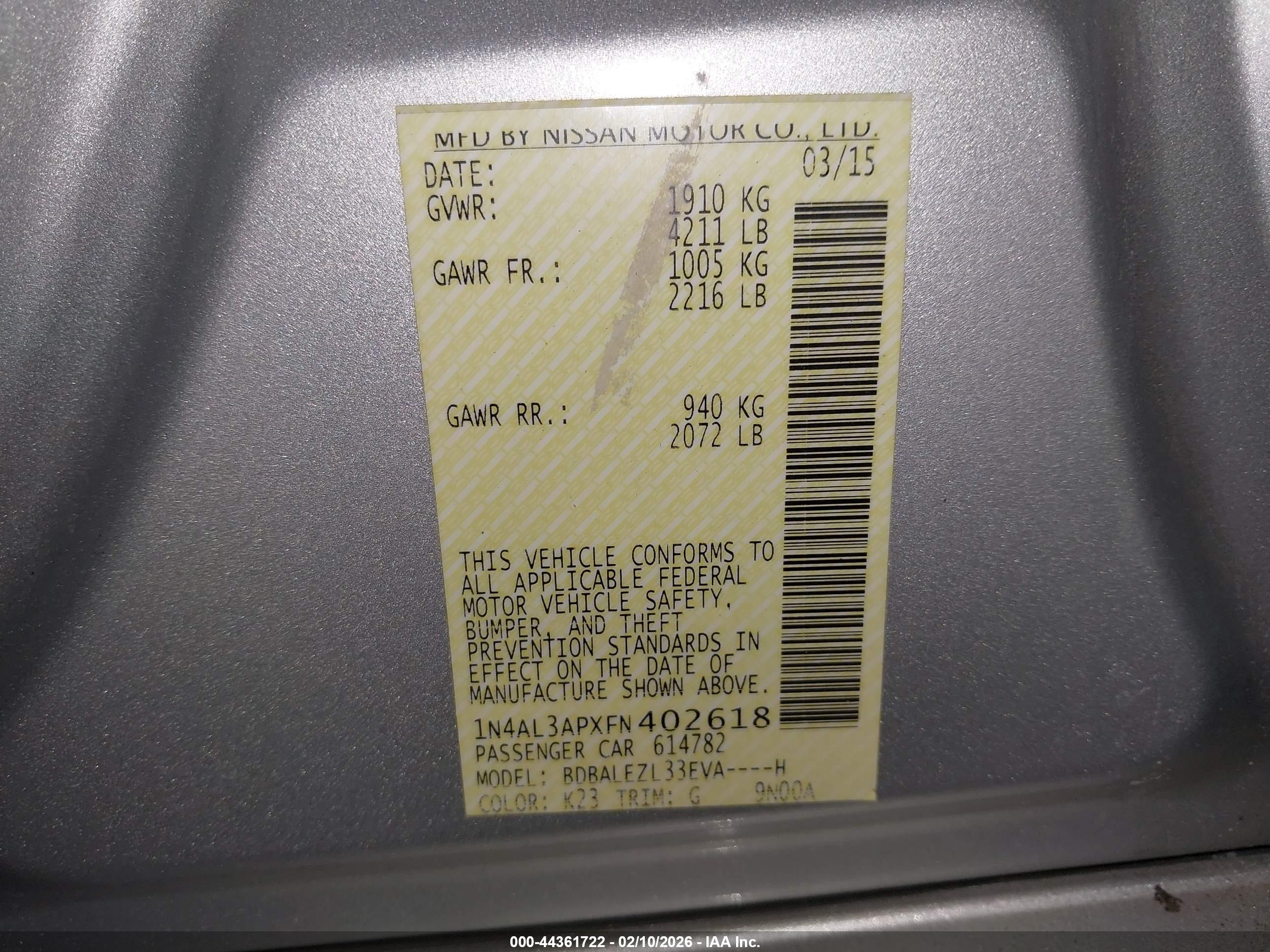 NISSAN ALTIMA image 9