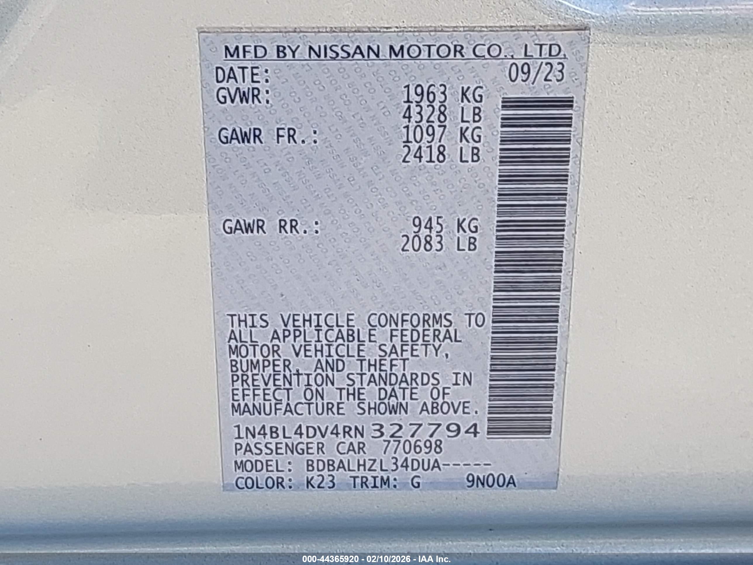NISSAN ALTIMA image 9