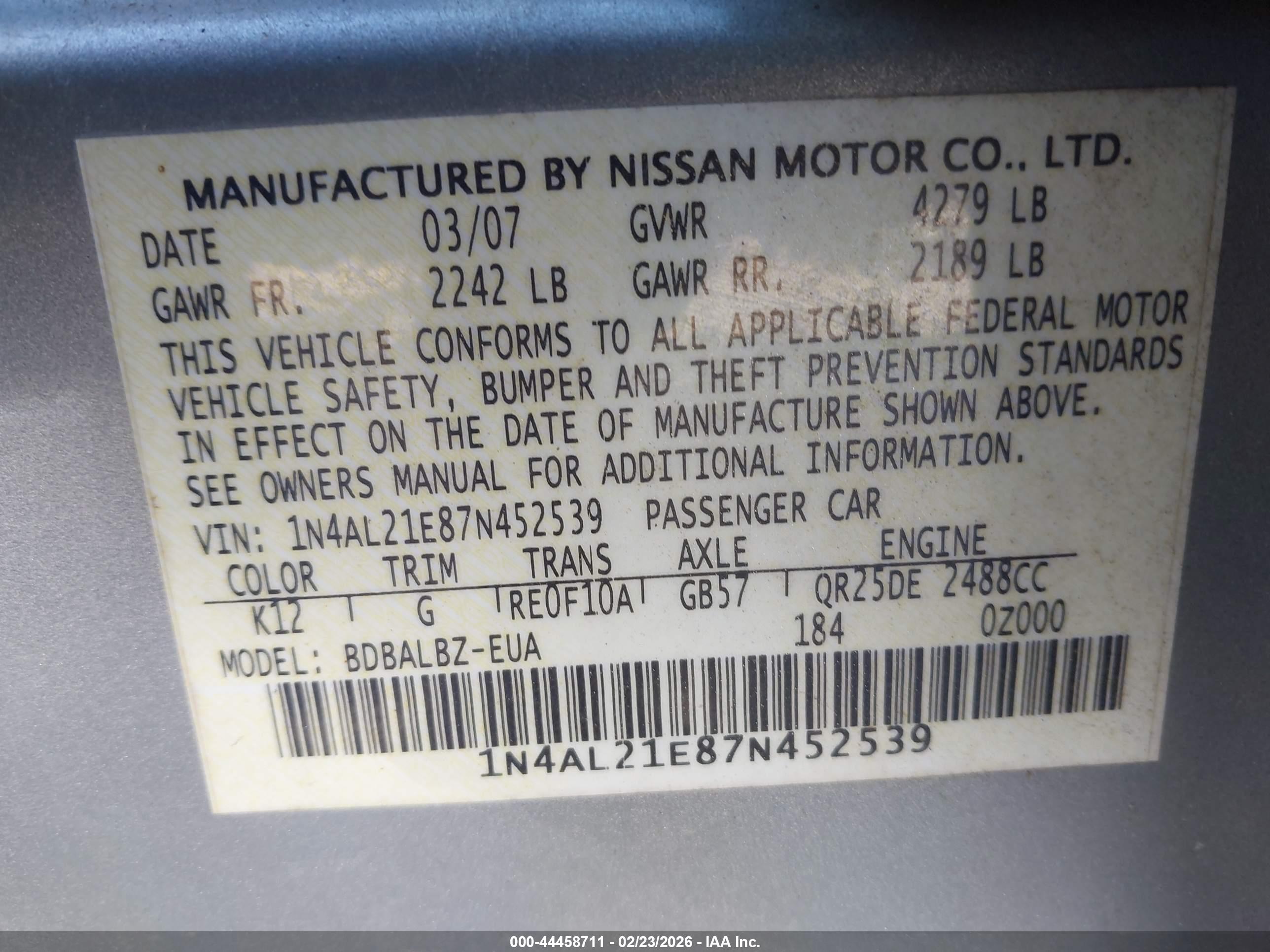 NISSAN ALTIMA image 9