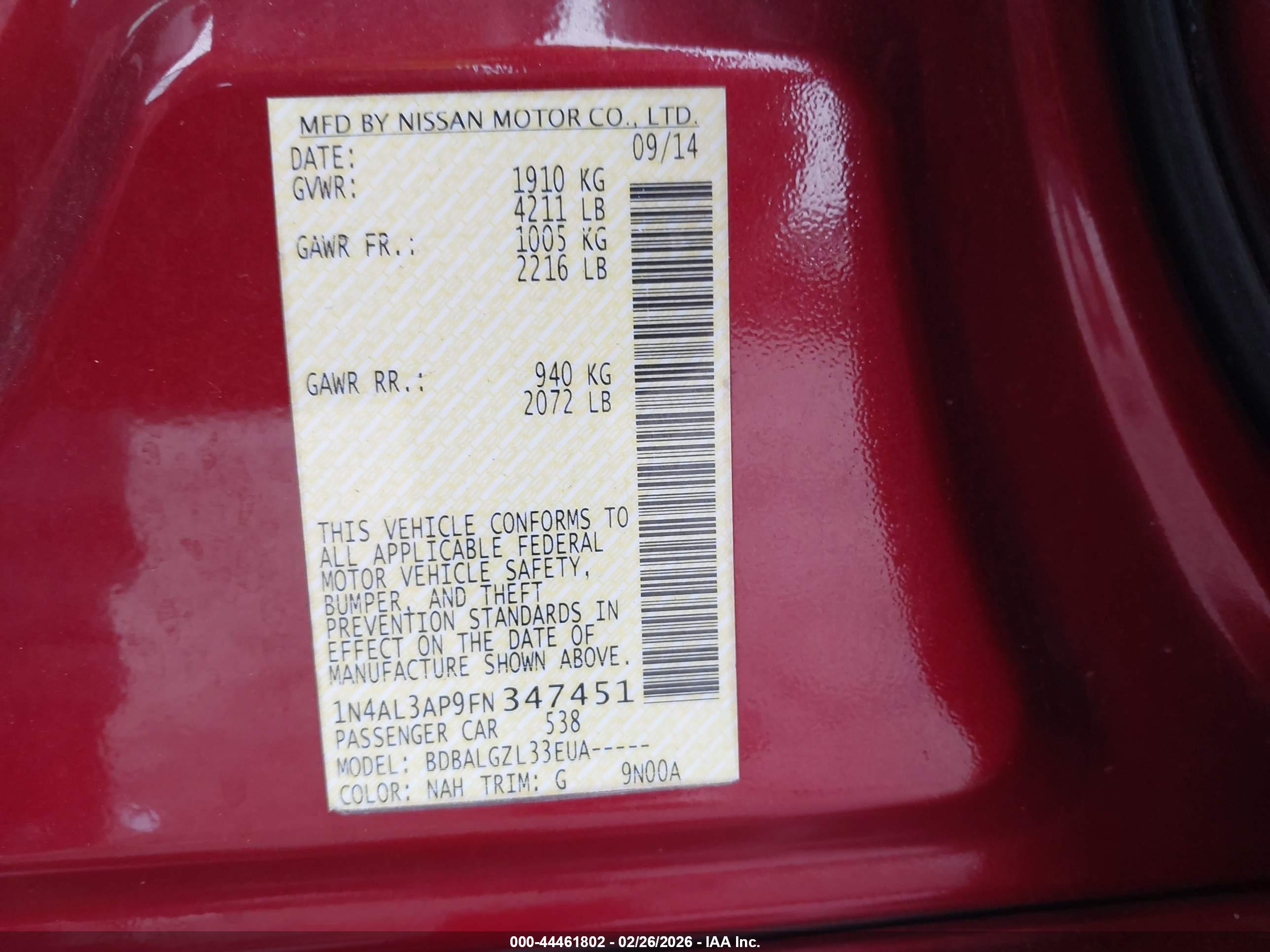 NISSAN ALTIMA image 9