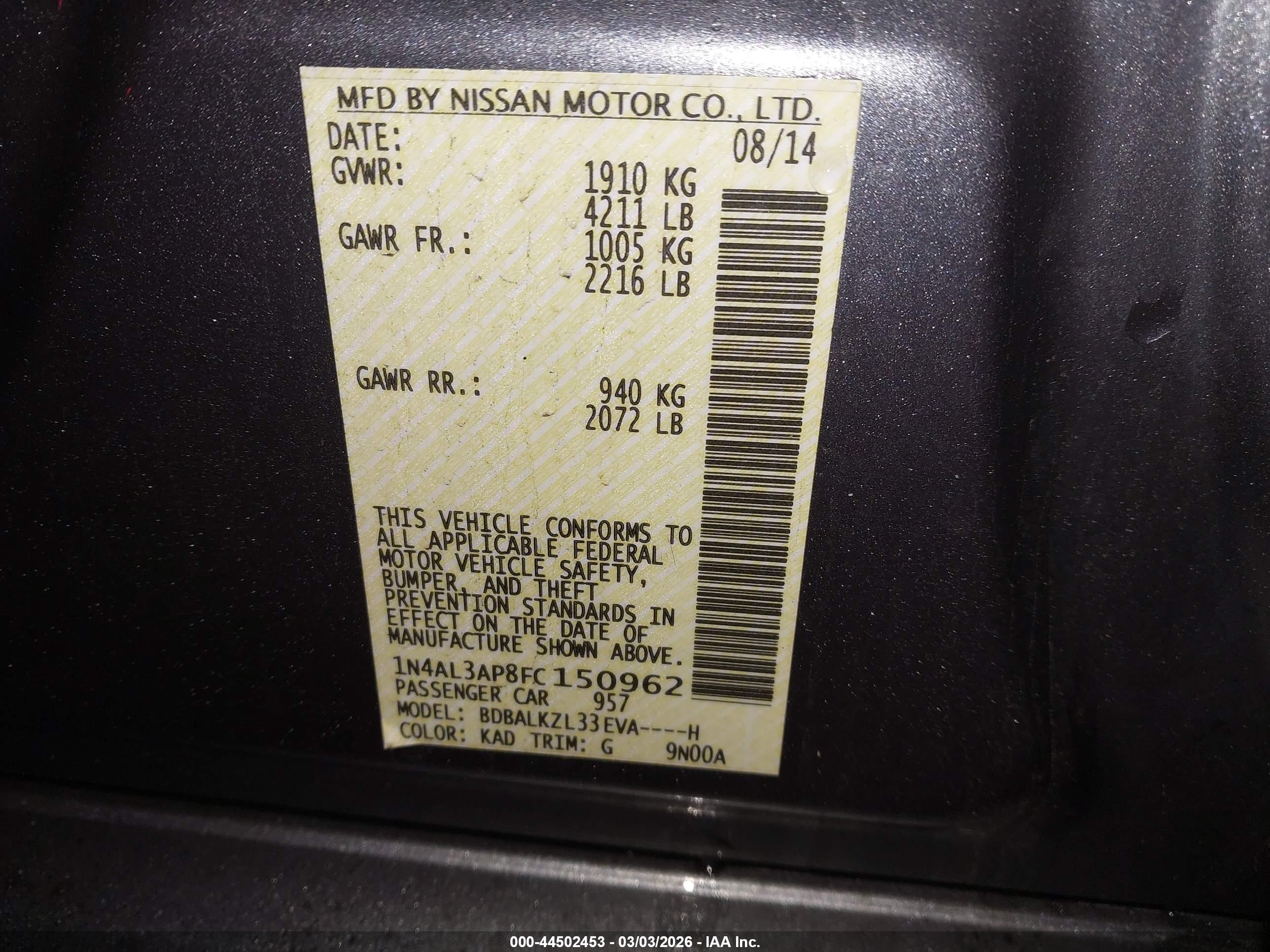 NISSAN ALTIMA image 9