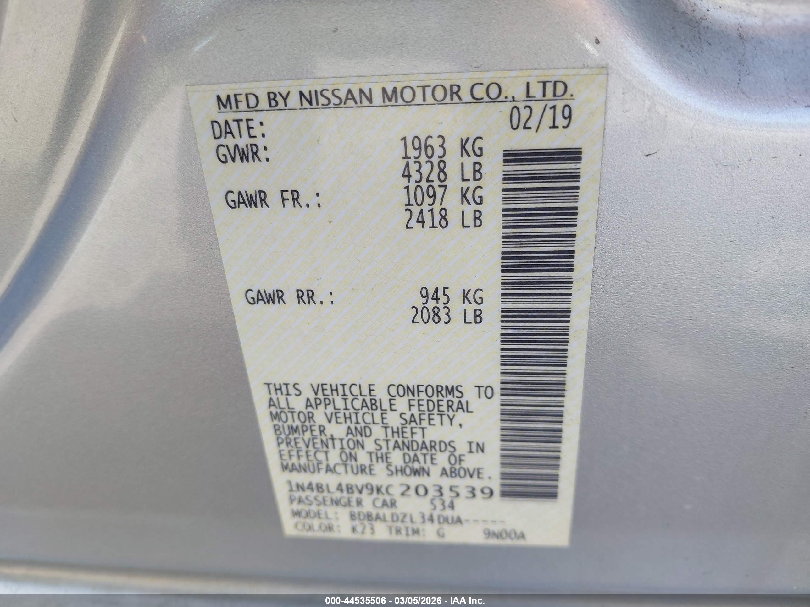 NISSAN ALTIMA image 9