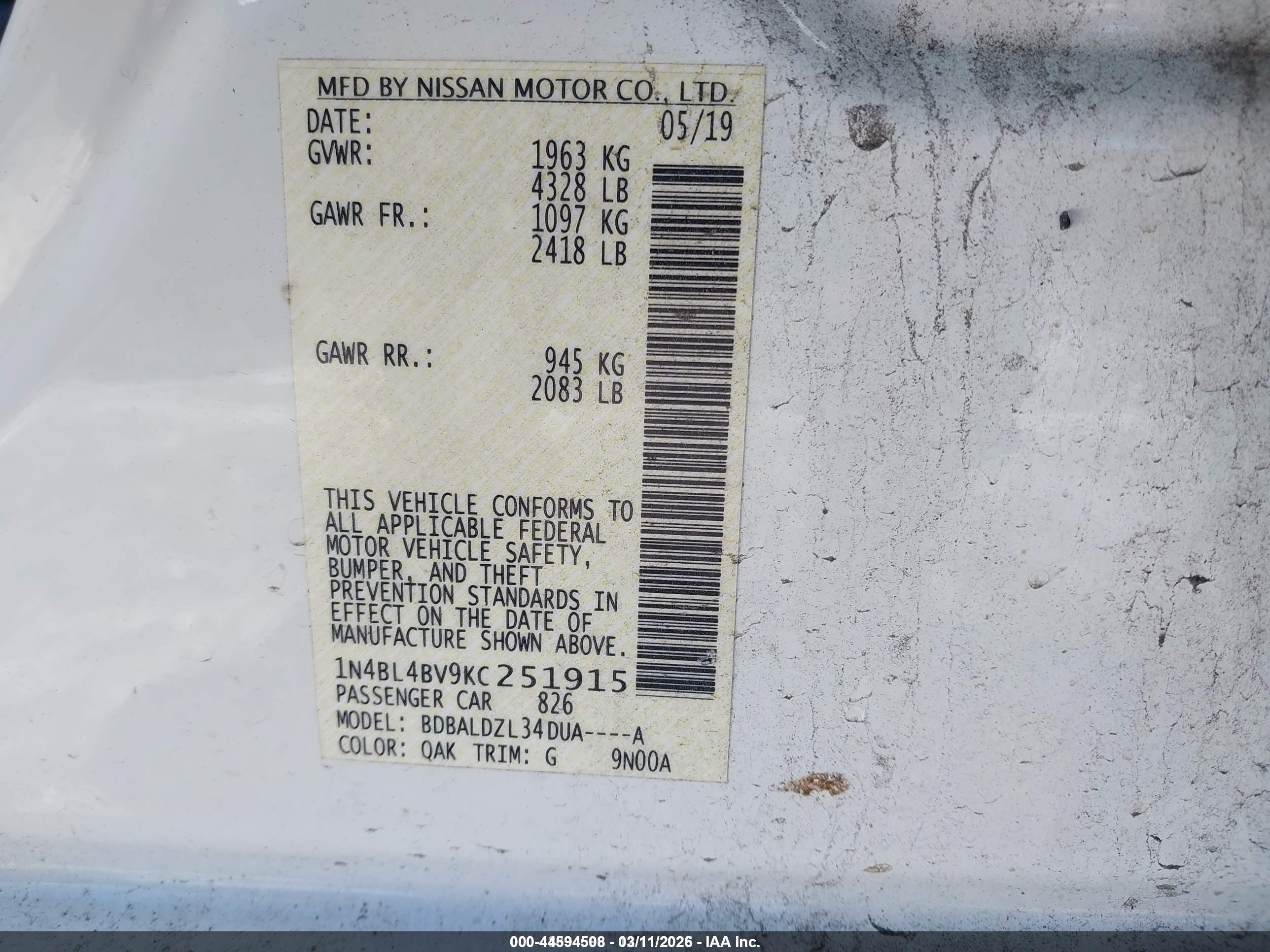 NISSAN ALTIMA image 9