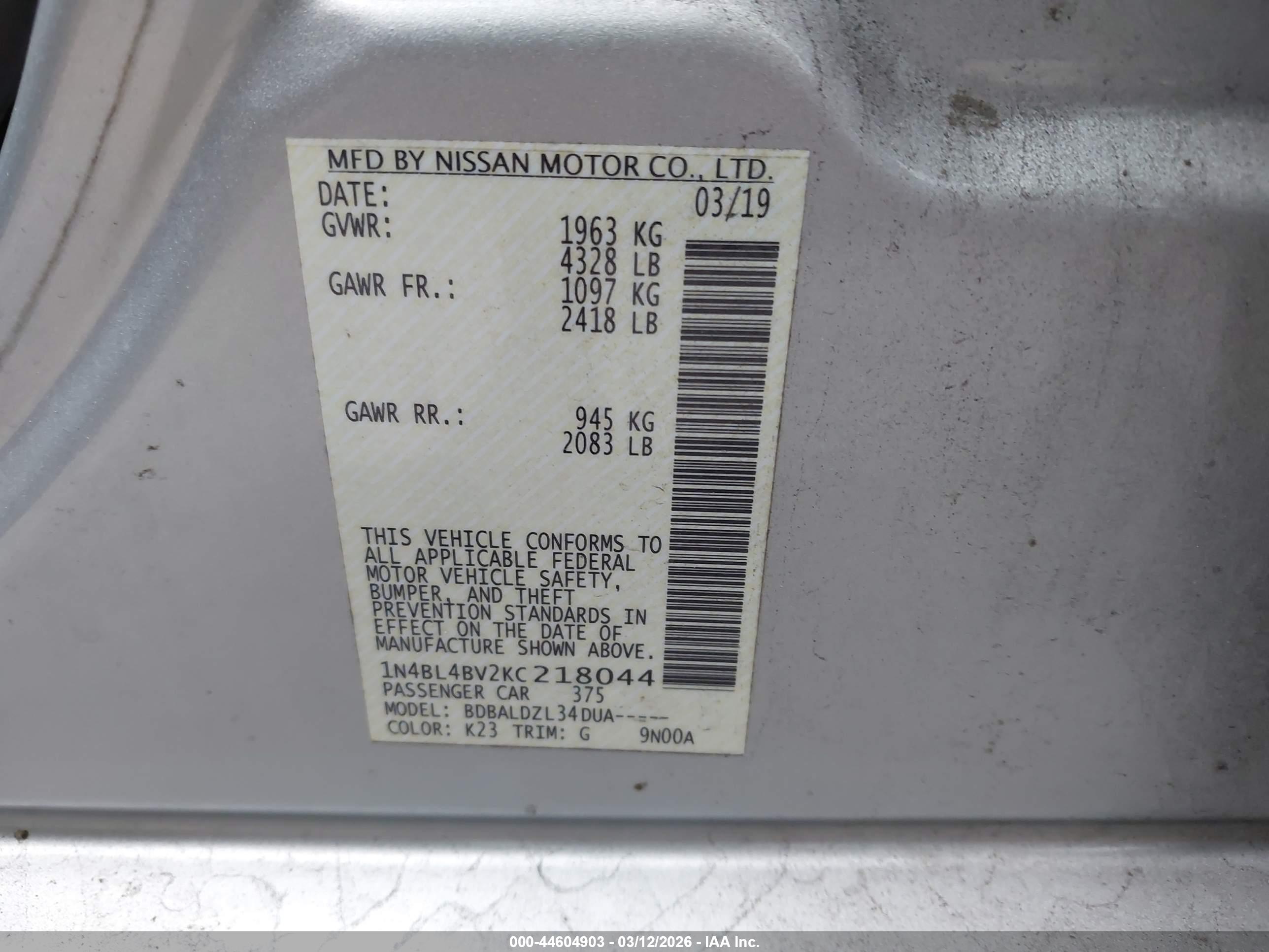 NISSAN ALTIMA image 9