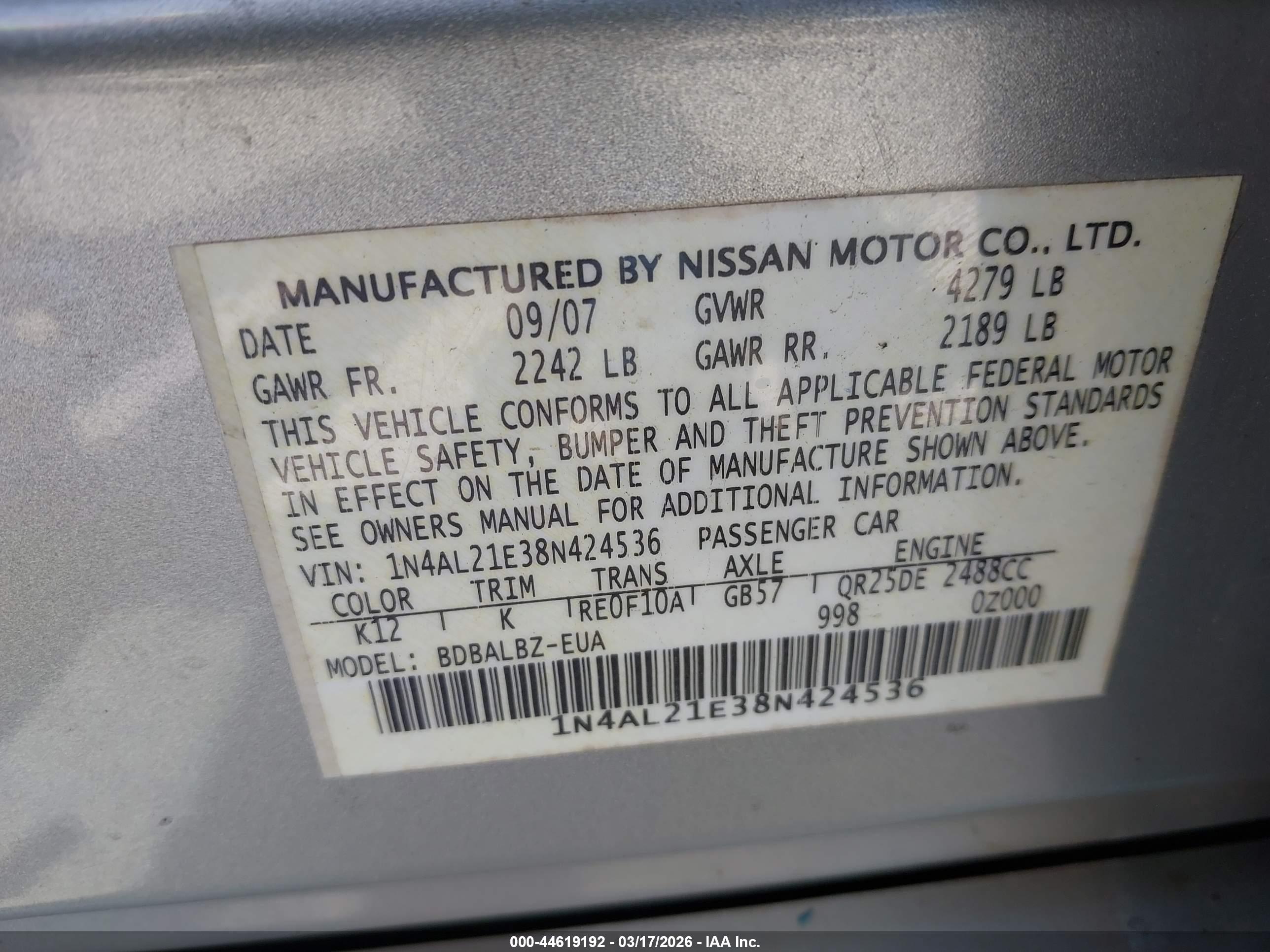 NISSAN ALTIMA image 9