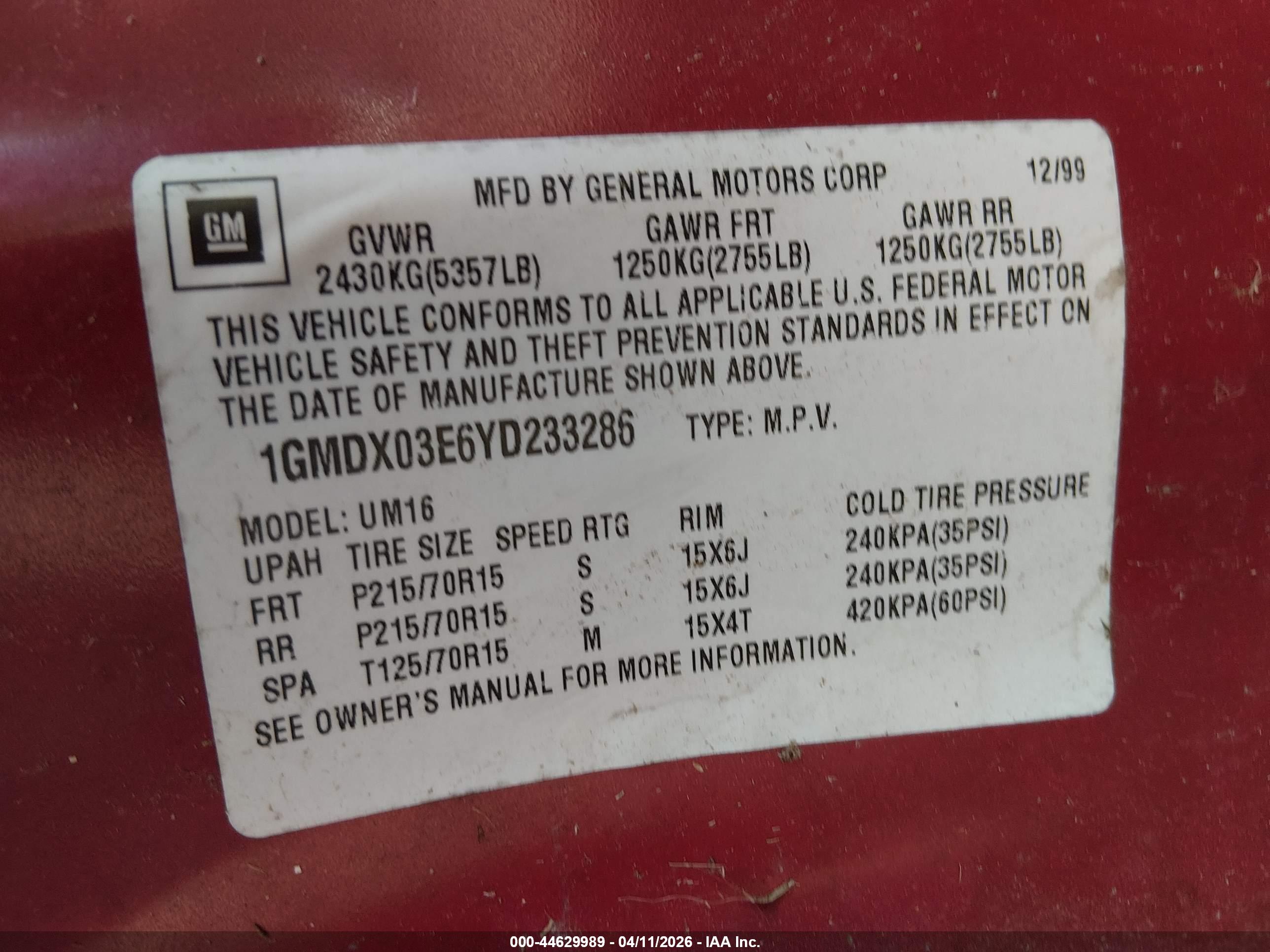 PONTIAC MONTANA image 9