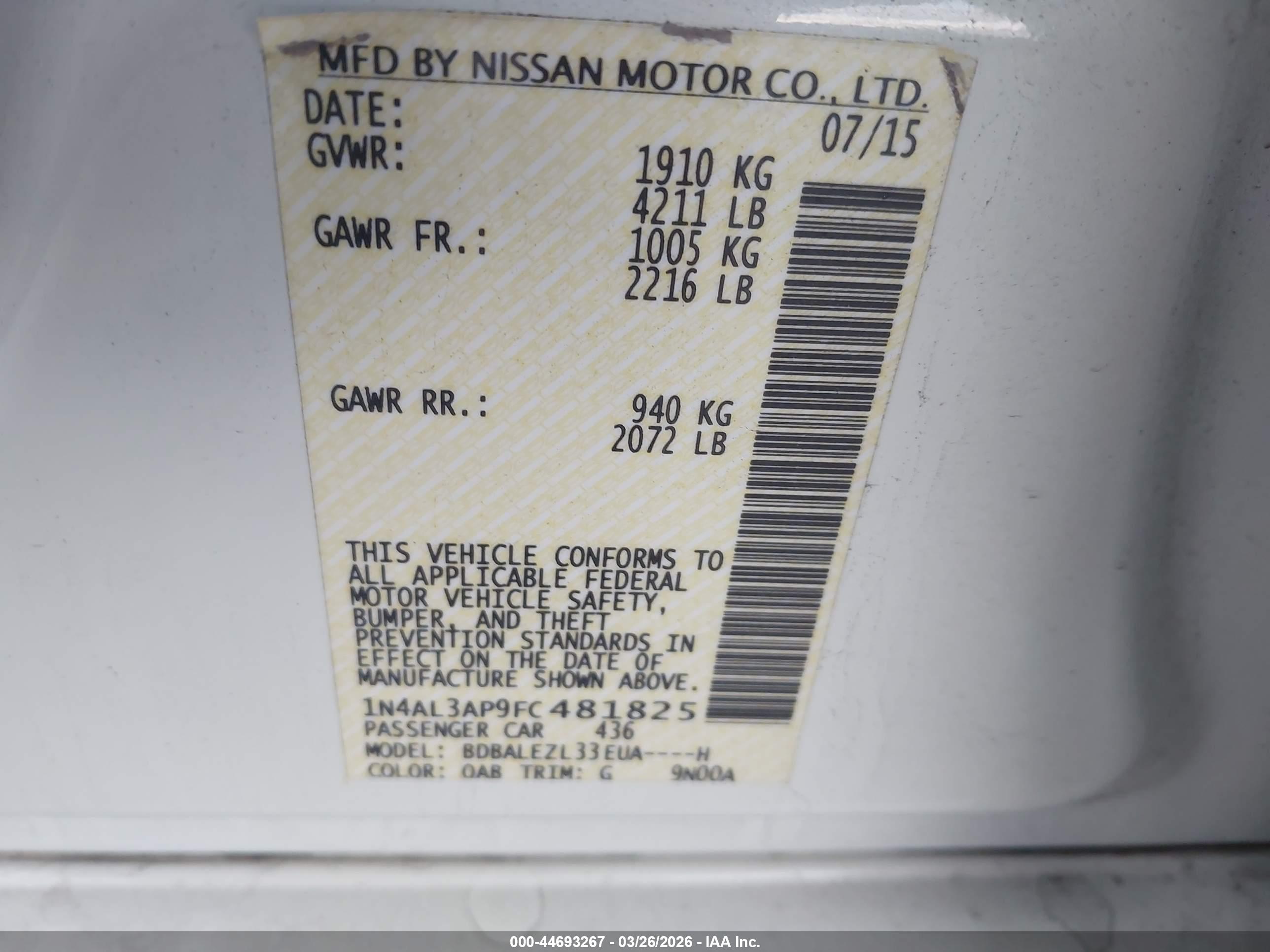 NISSAN ALTIMA image 9