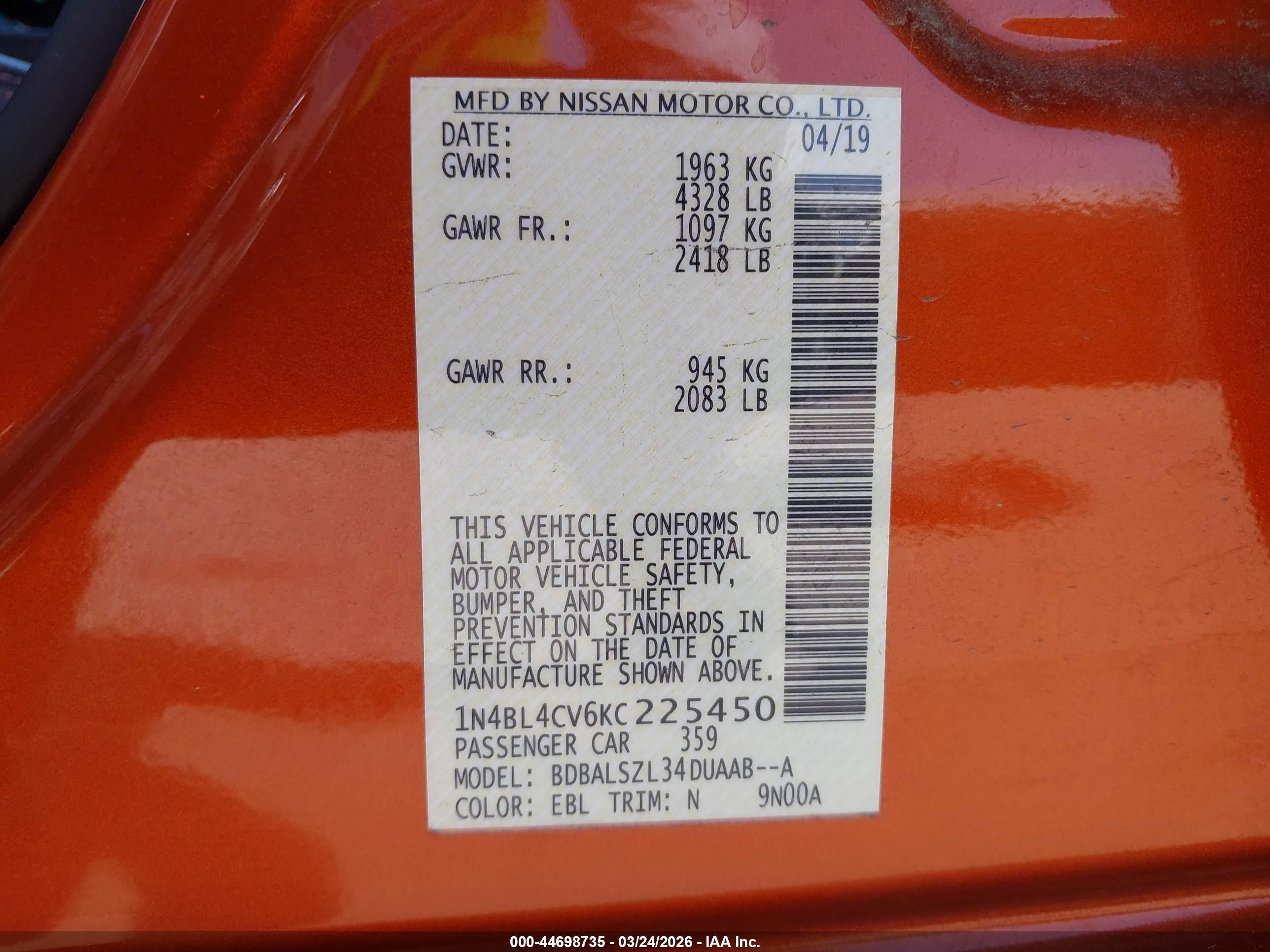 NISSAN ALTIMA image 9