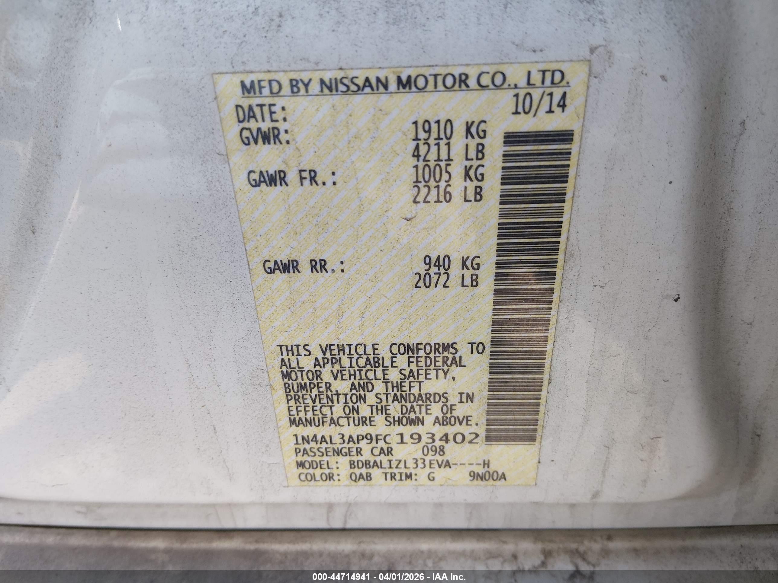 NISSAN ALTIMA image 9