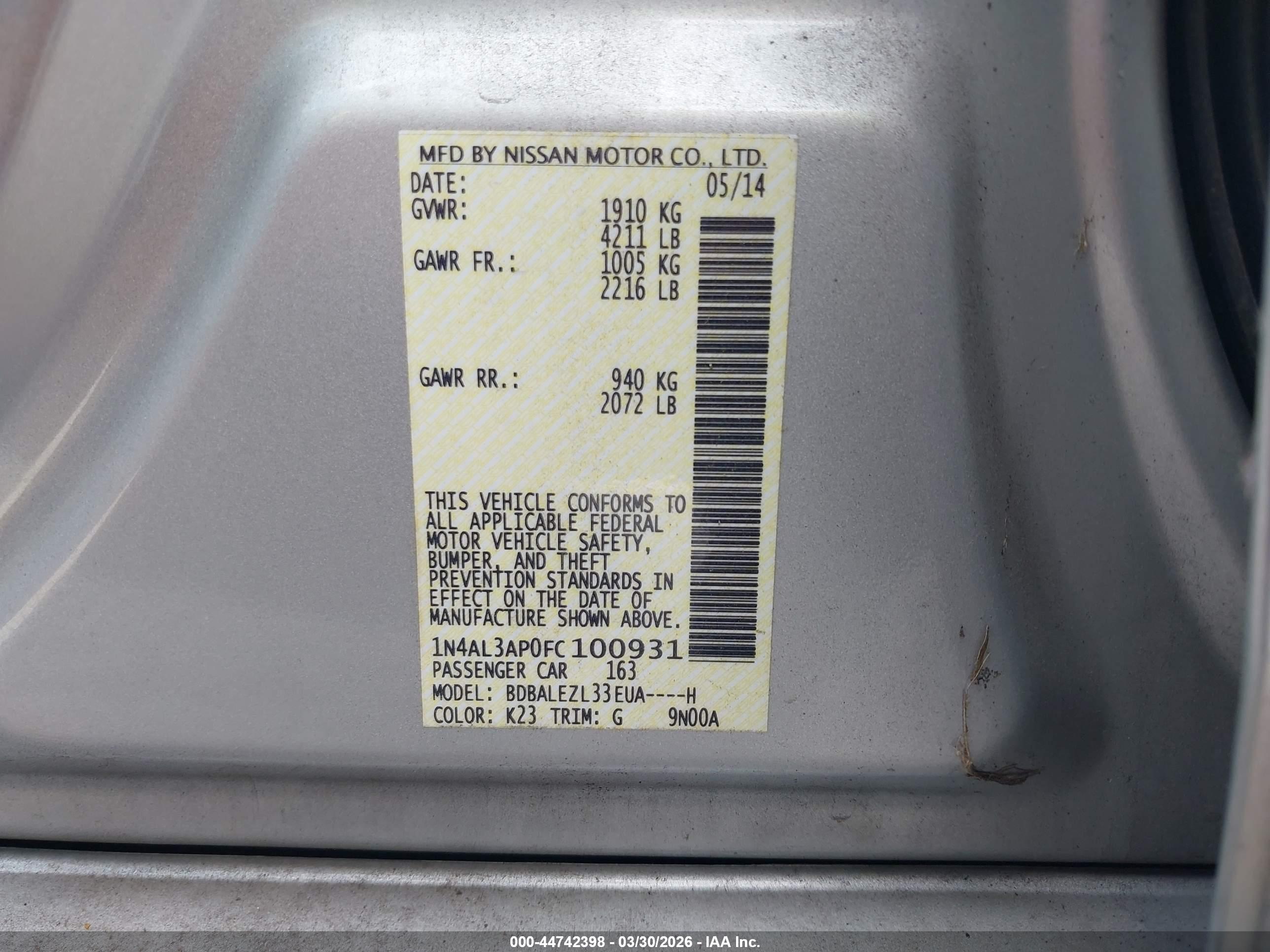 NISSAN ALTIMA image 9