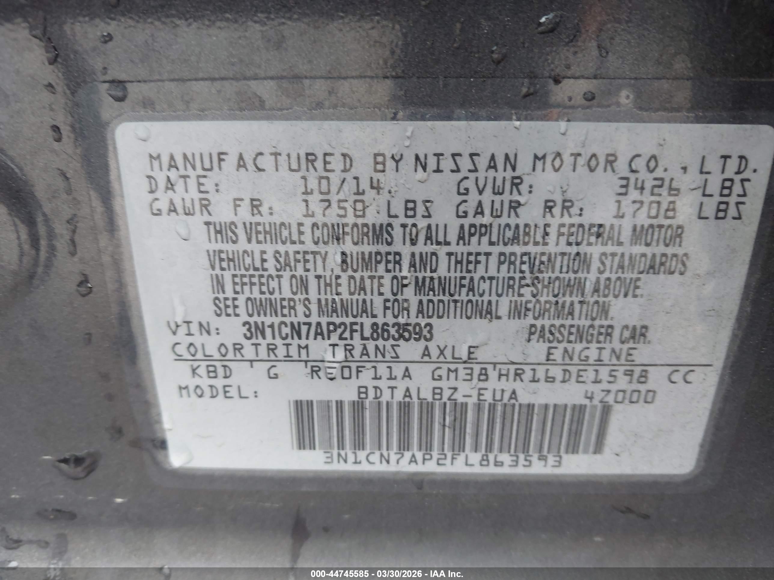 NISSAN VERSA image 9