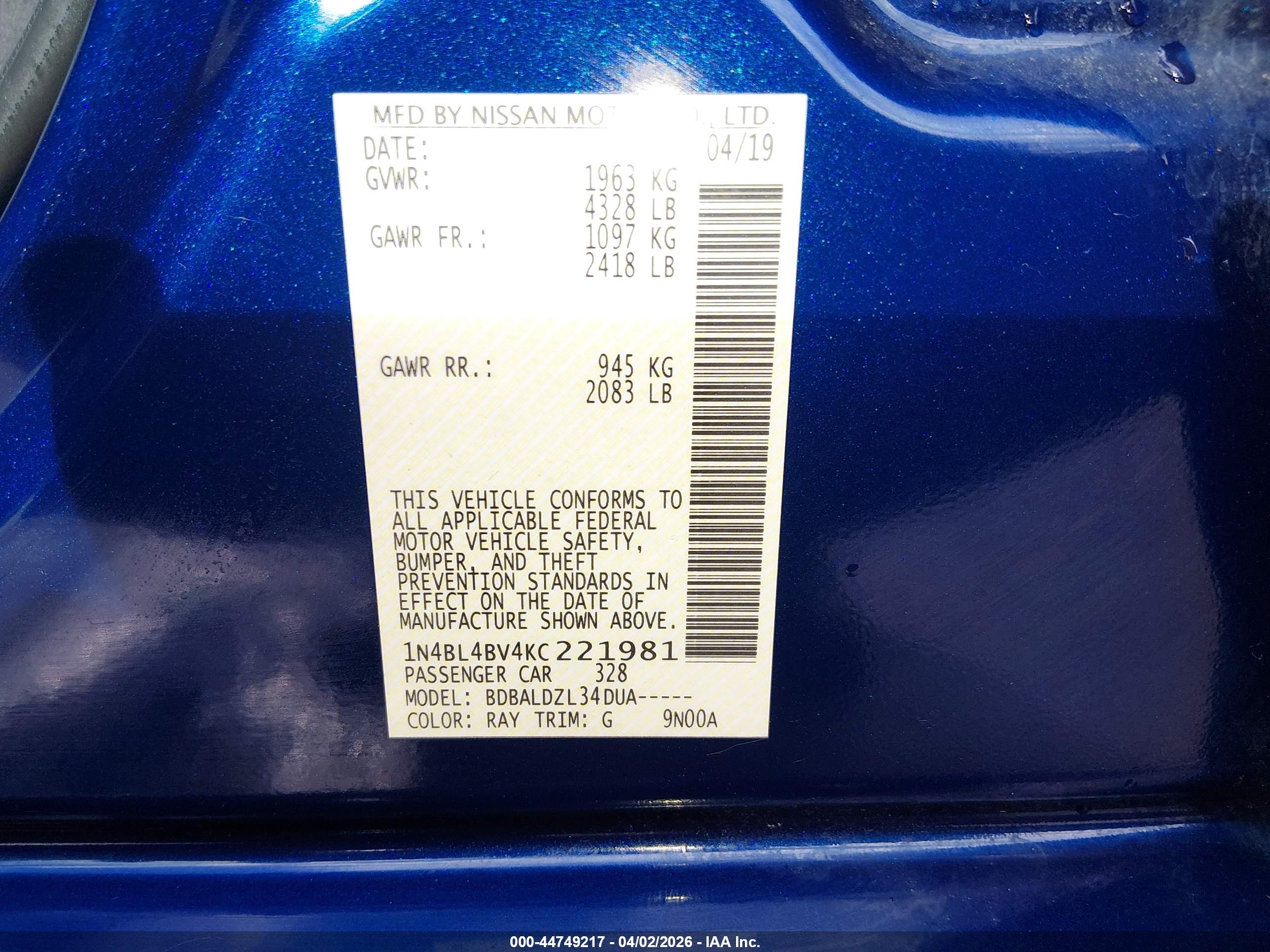 NISSAN ALTIMA image 9