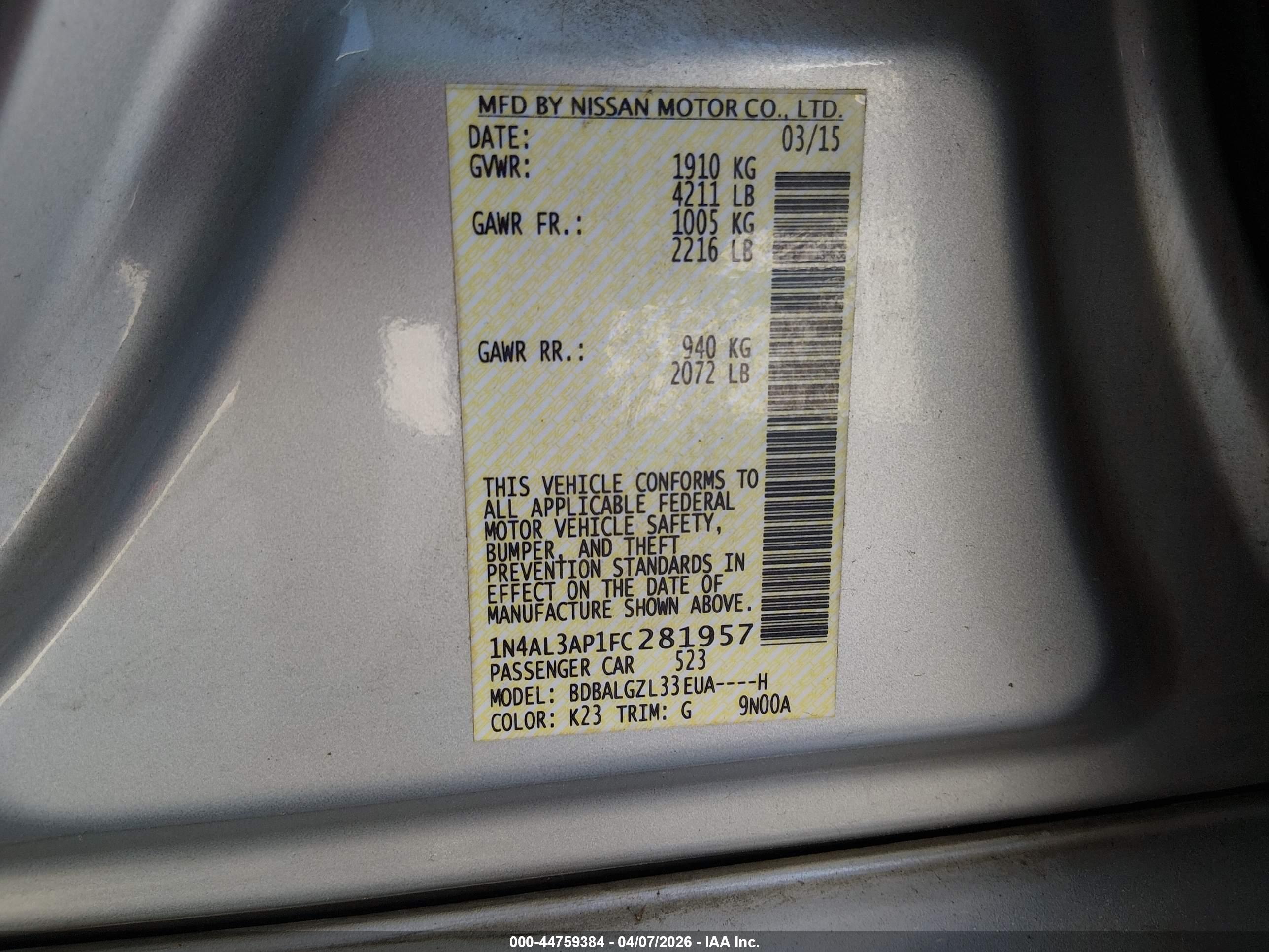NISSAN ALTIMA image 9
