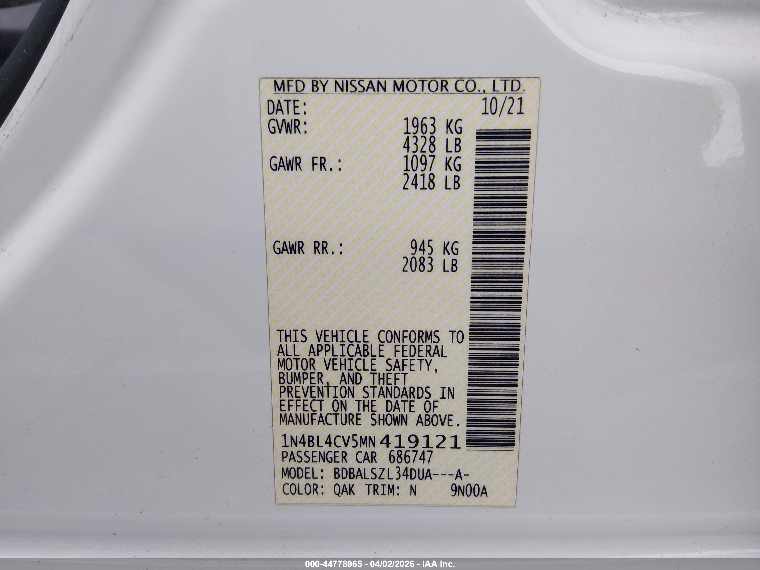 NISSAN ALTIMA image 9