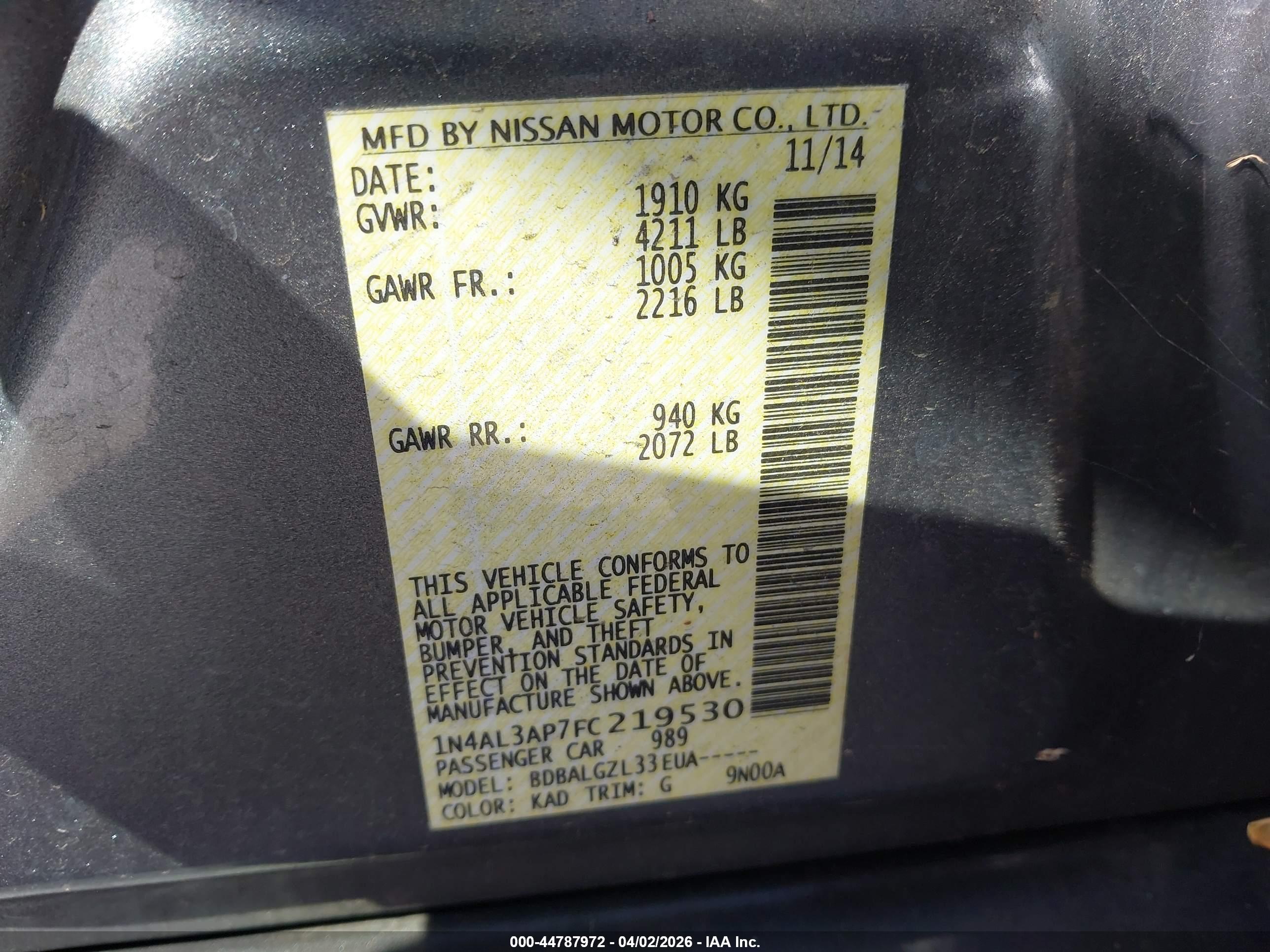 NISSAN ALTIMA image 9