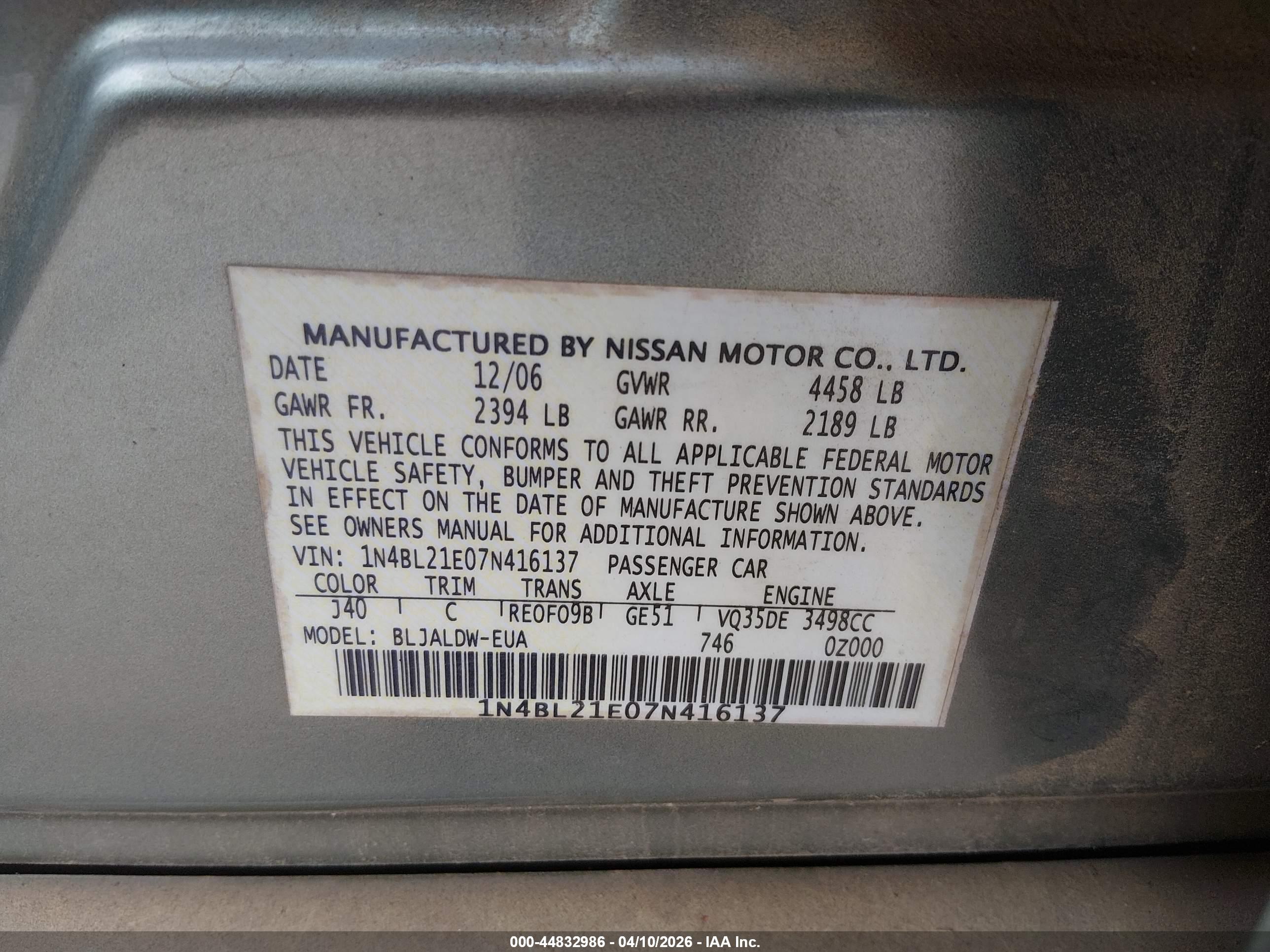 NISSAN ALTIMA image 9