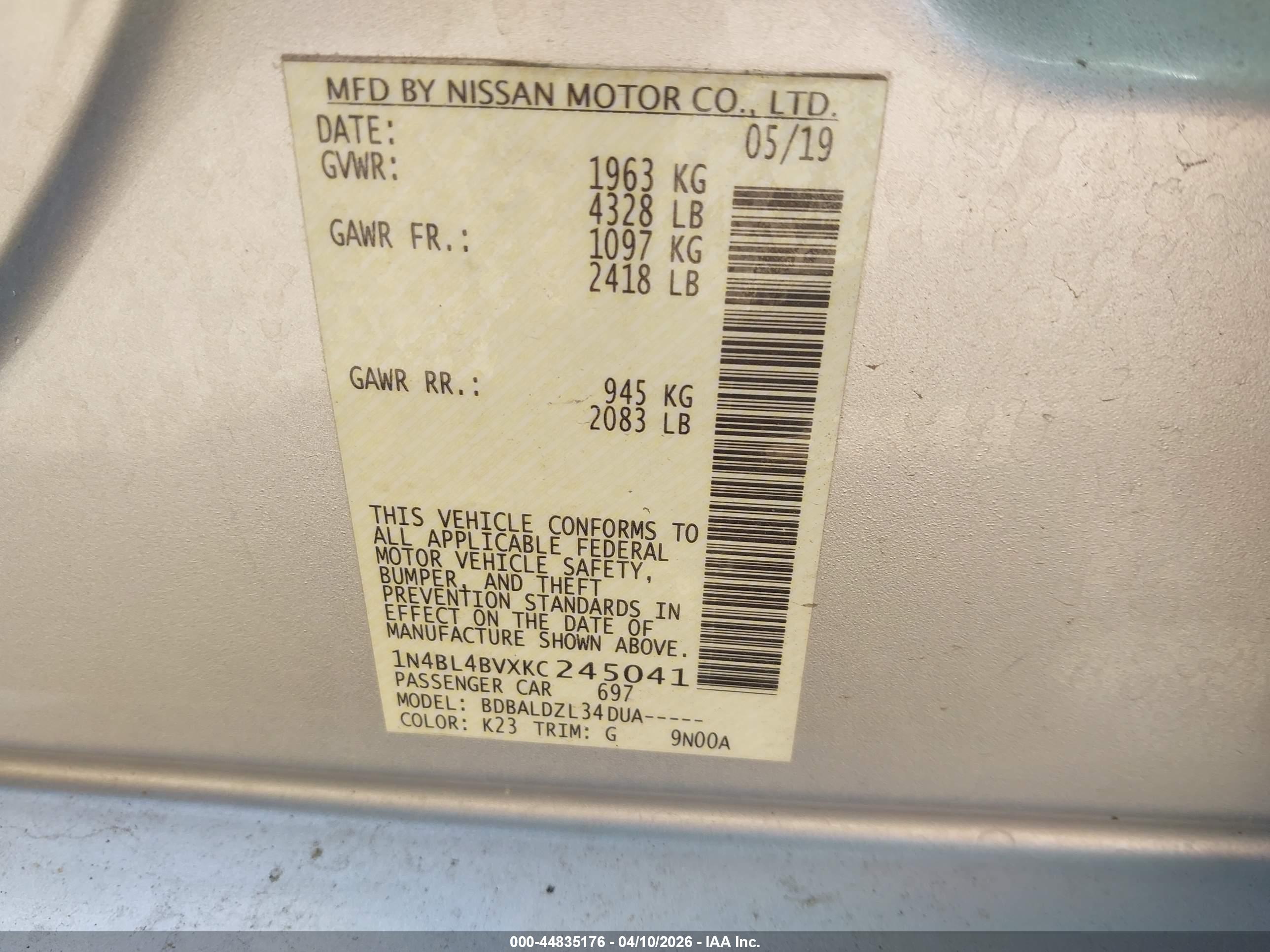 NISSAN ALTIMA image 9