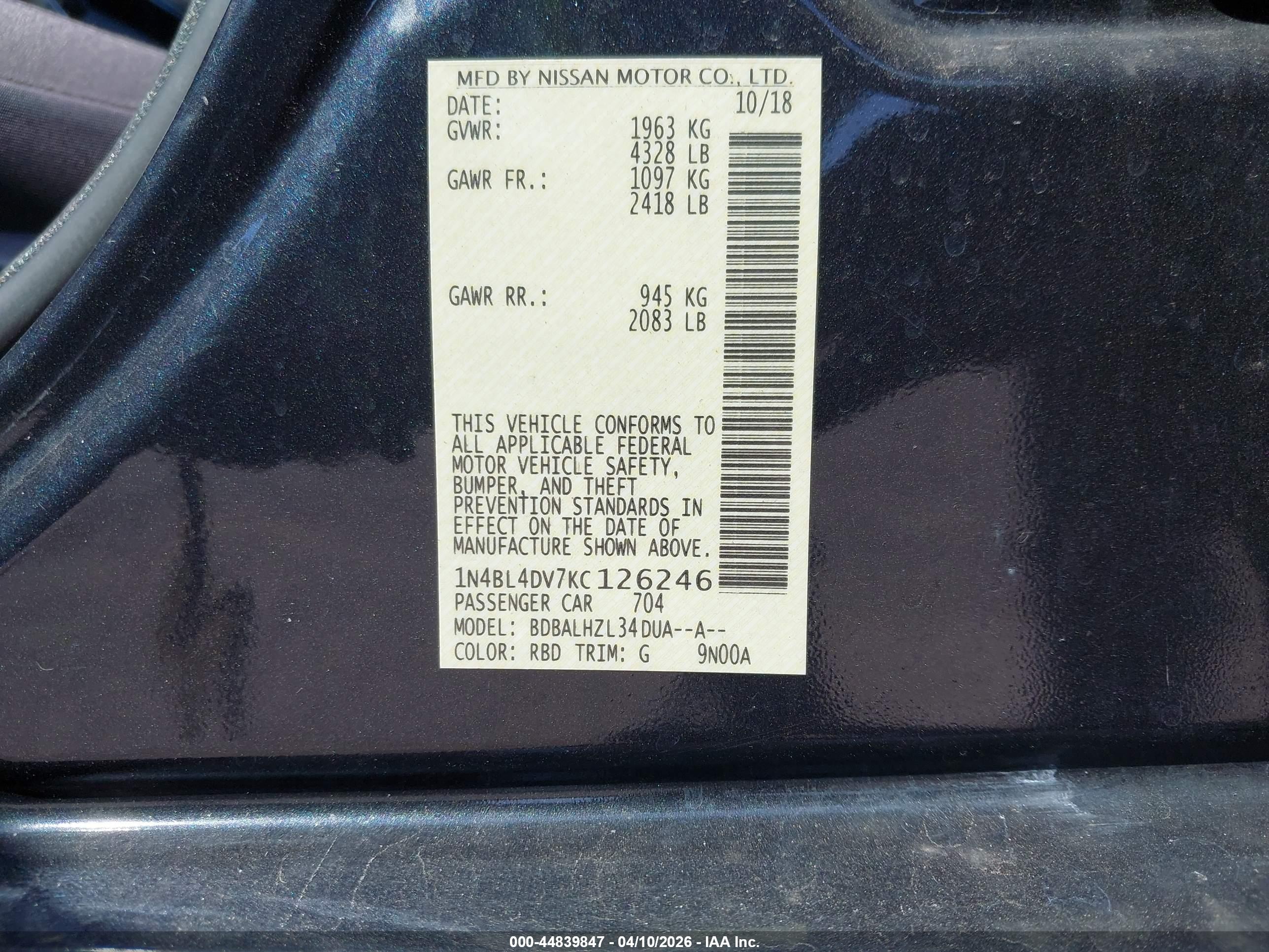 NISSAN ALTIMA image 9