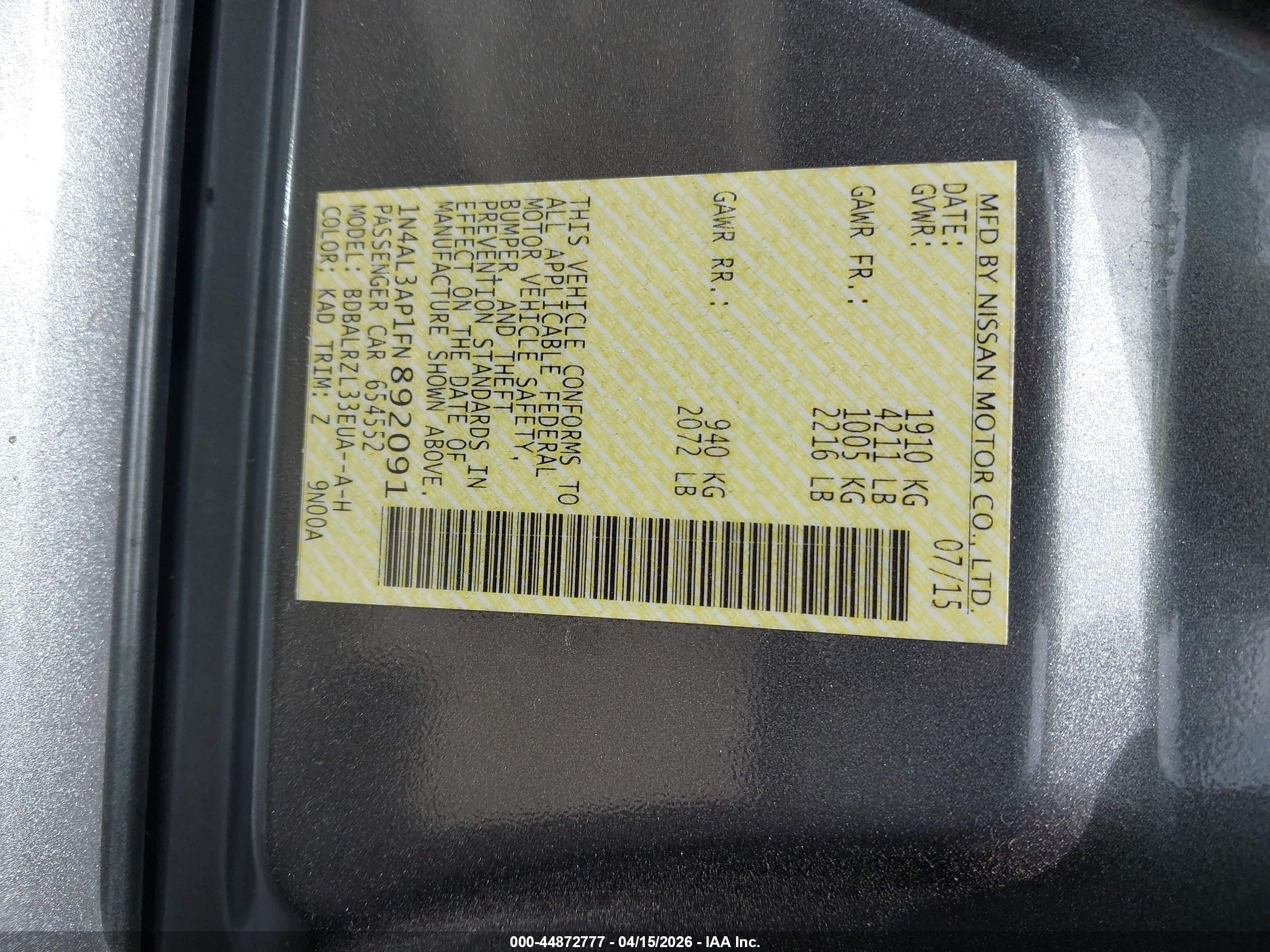 NISSAN ALTIMA image 9