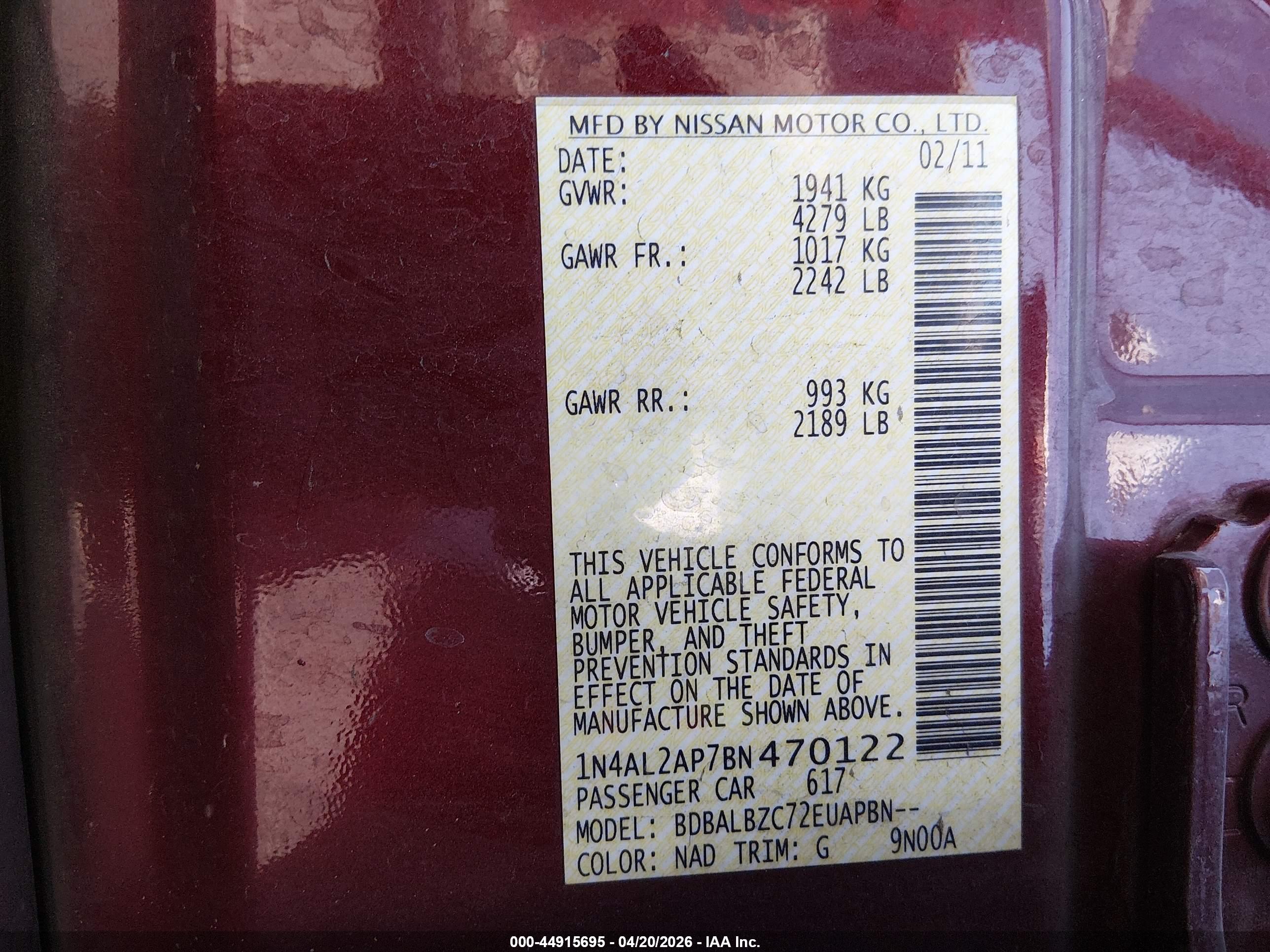 NISSAN ALTIMA image 9