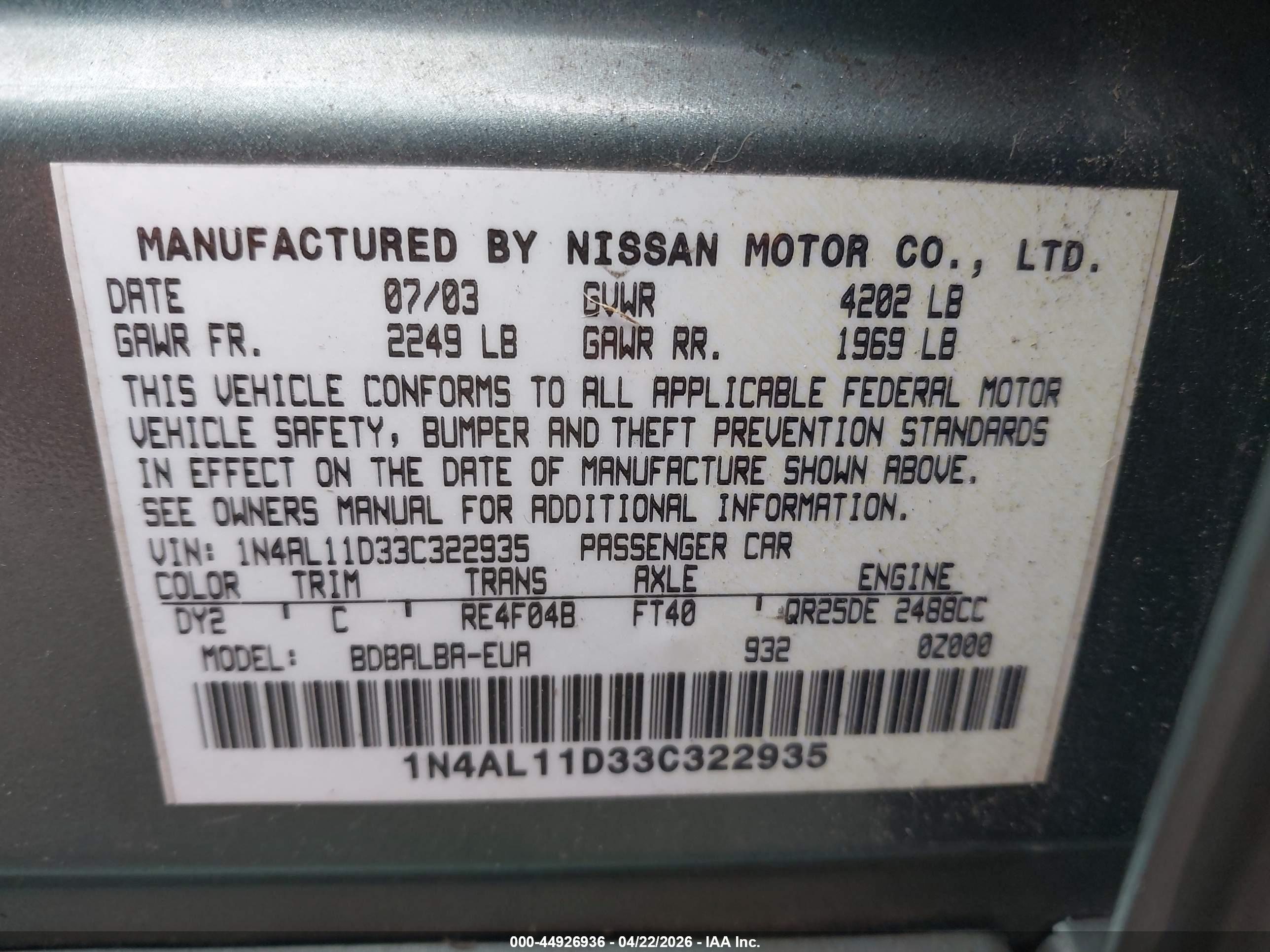 NISSAN ALTIMA image 9