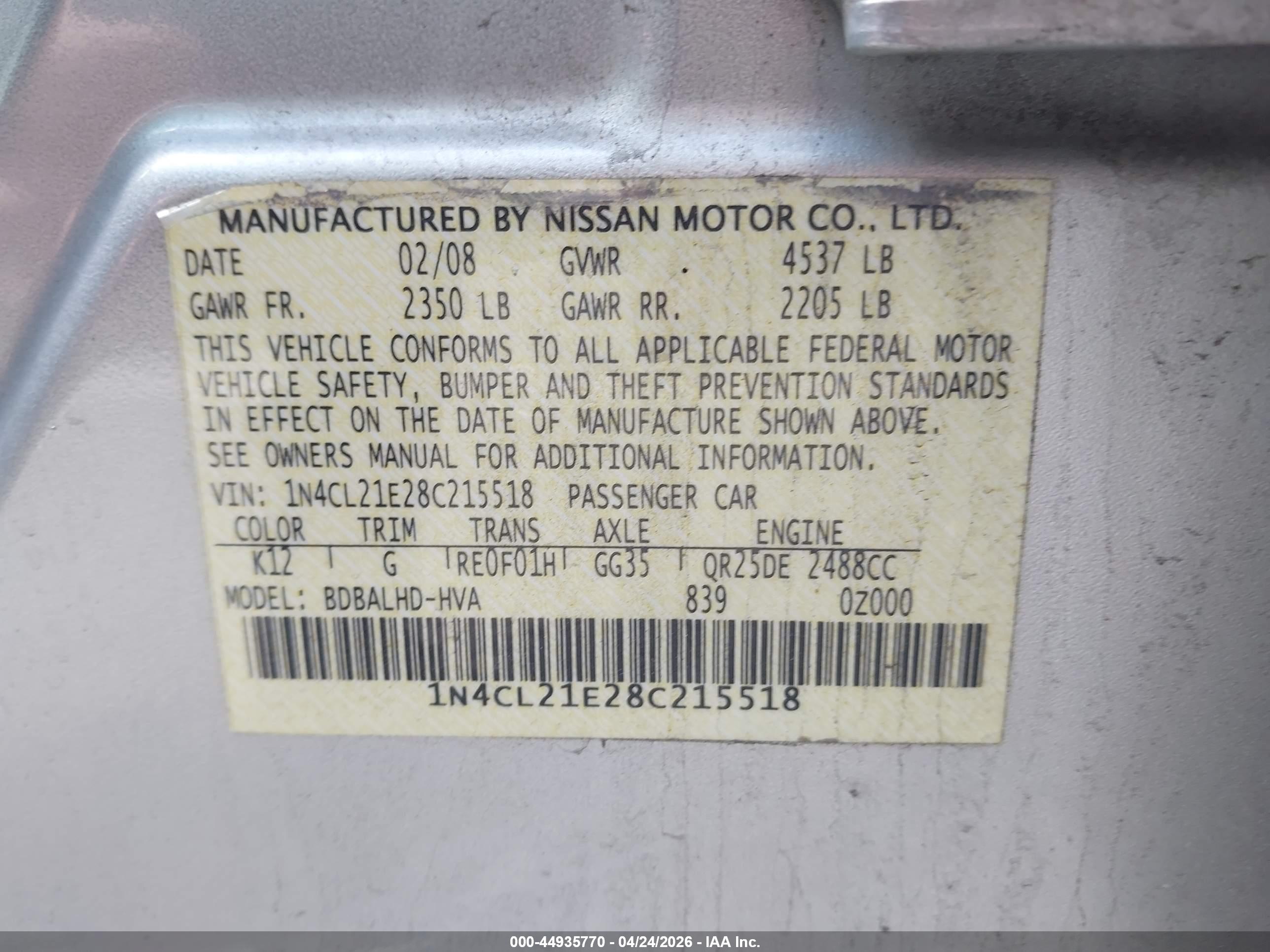 NISSAN ALTIMA image 9