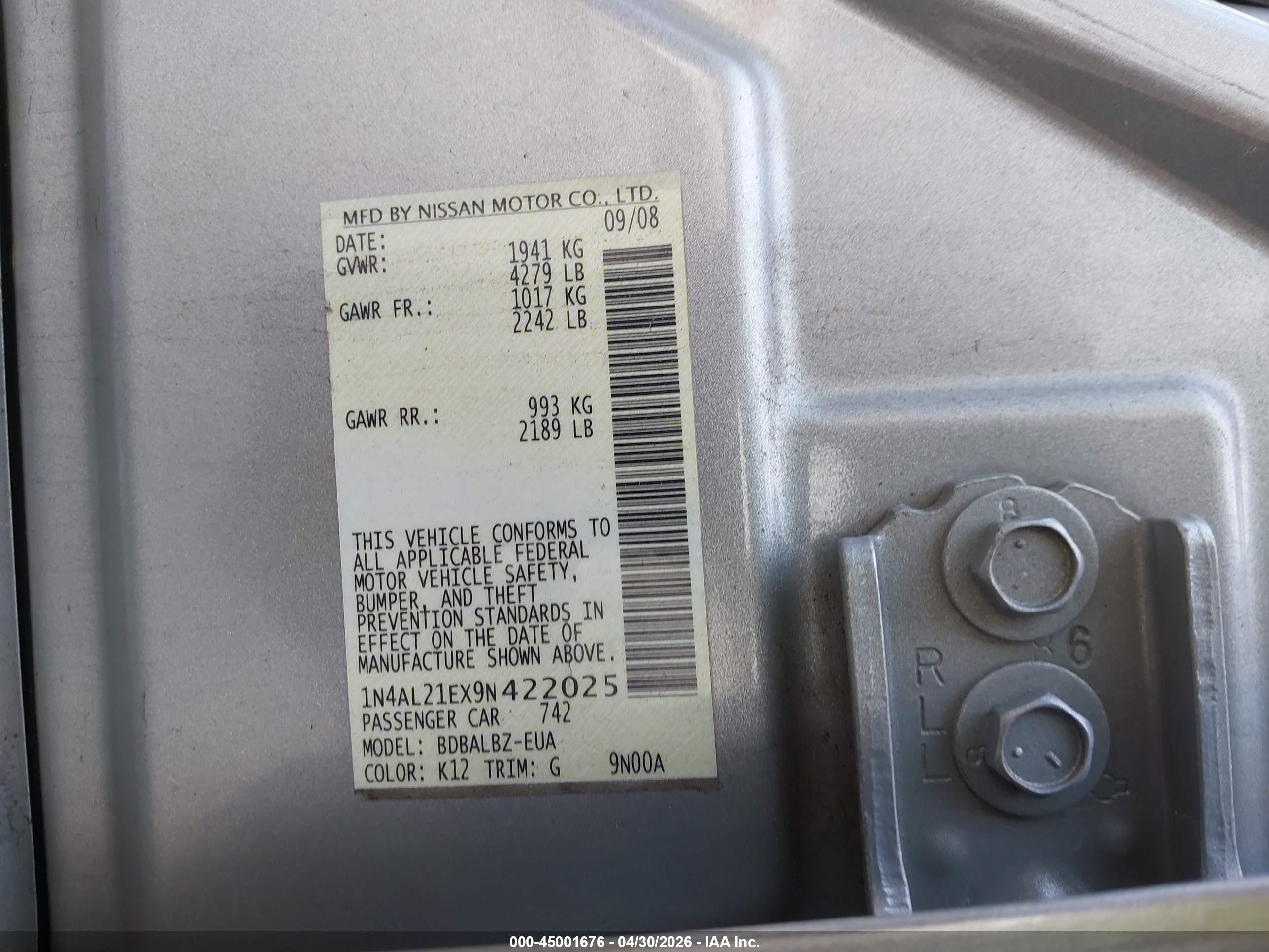 NISSAN ALTIMA image 9