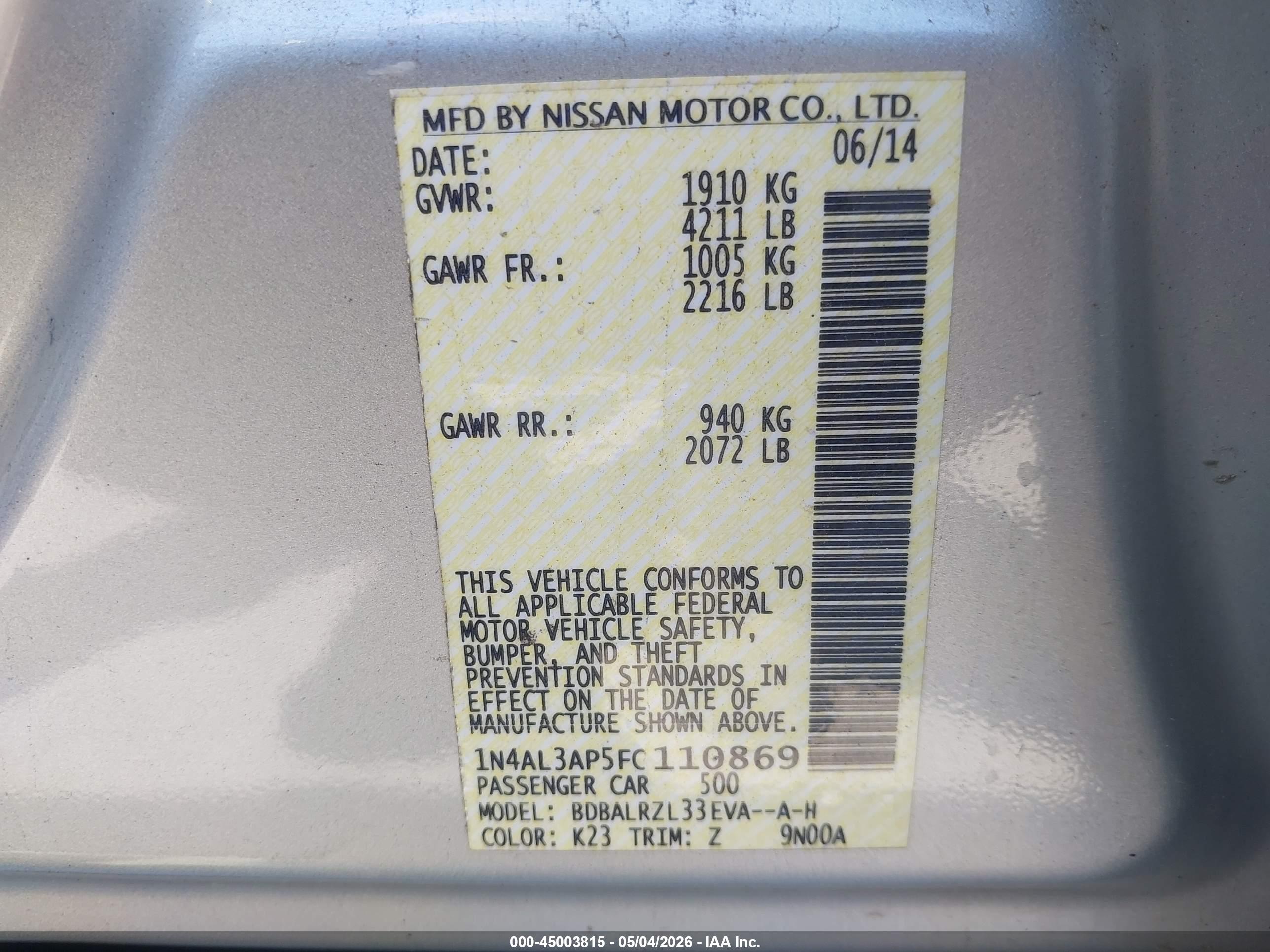 NISSAN ALTIMA image 9