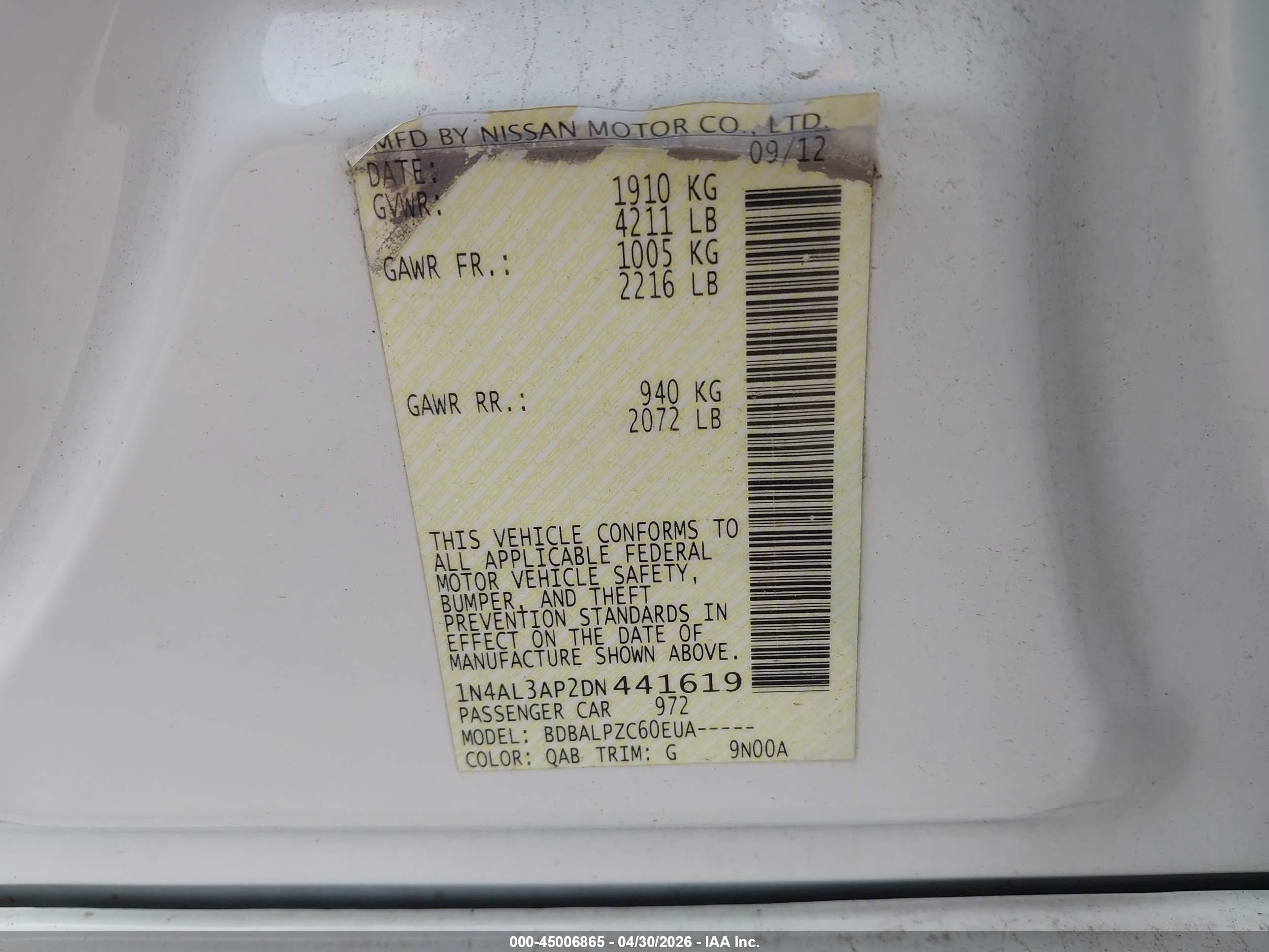 NISSAN ALTIMA image 9