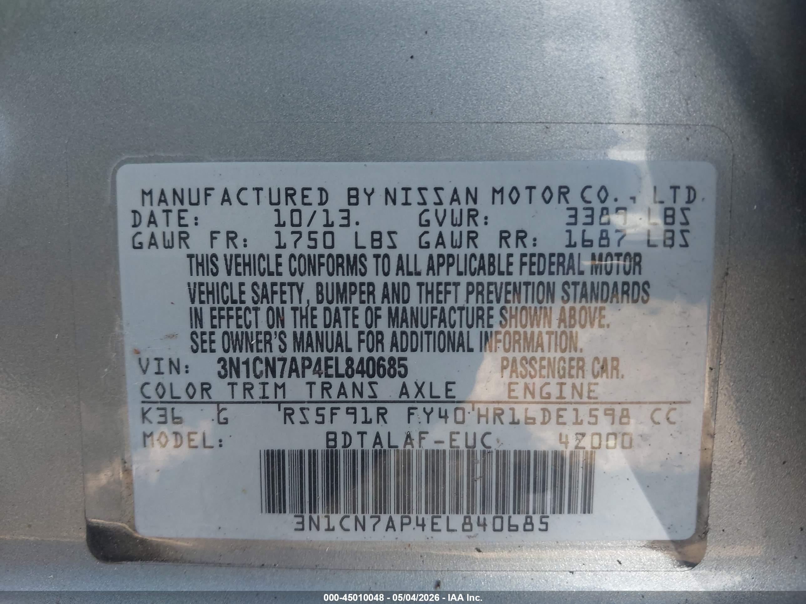 NISSAN VERSA image 9