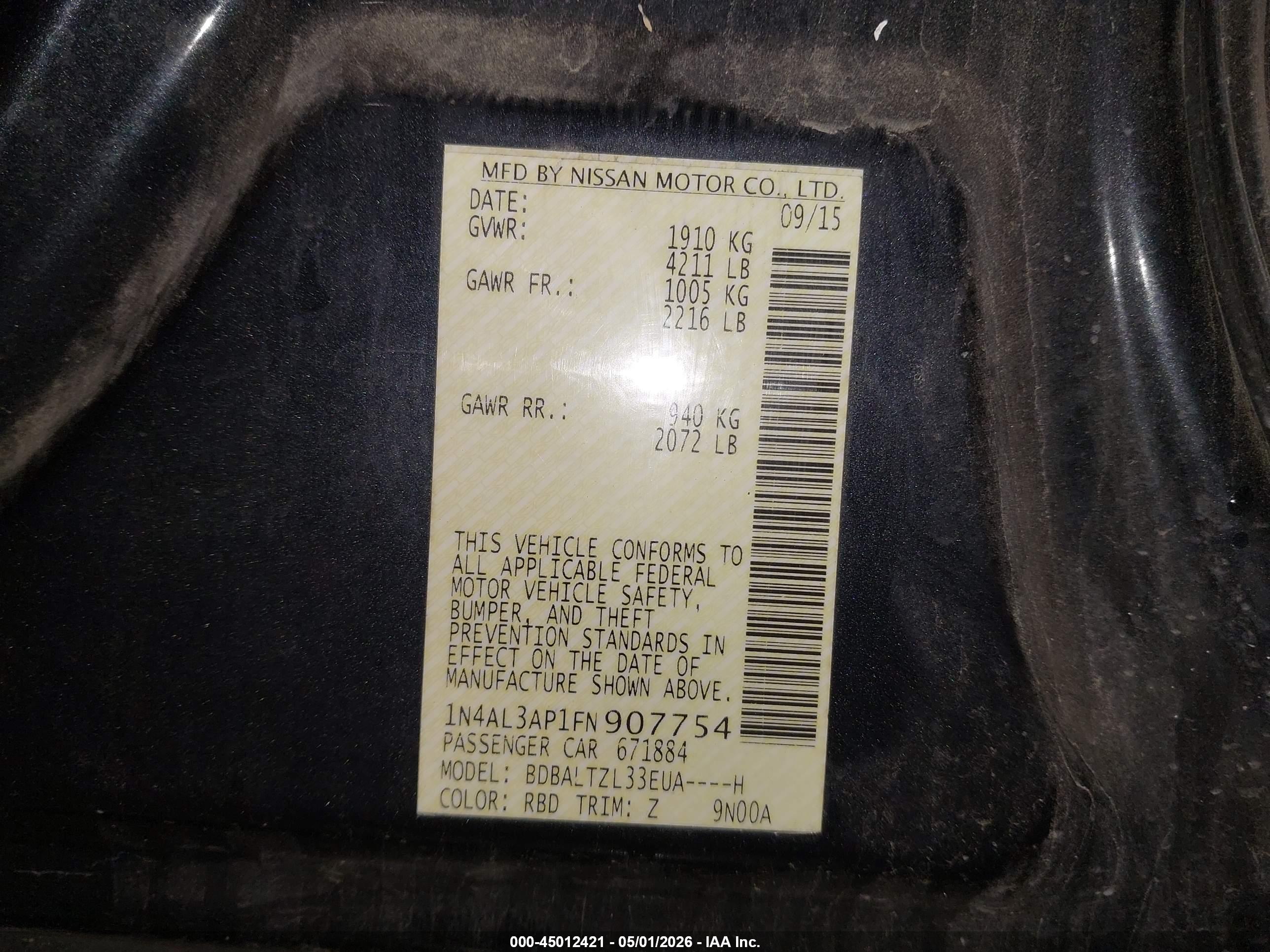 NISSAN ALTIMA image 9