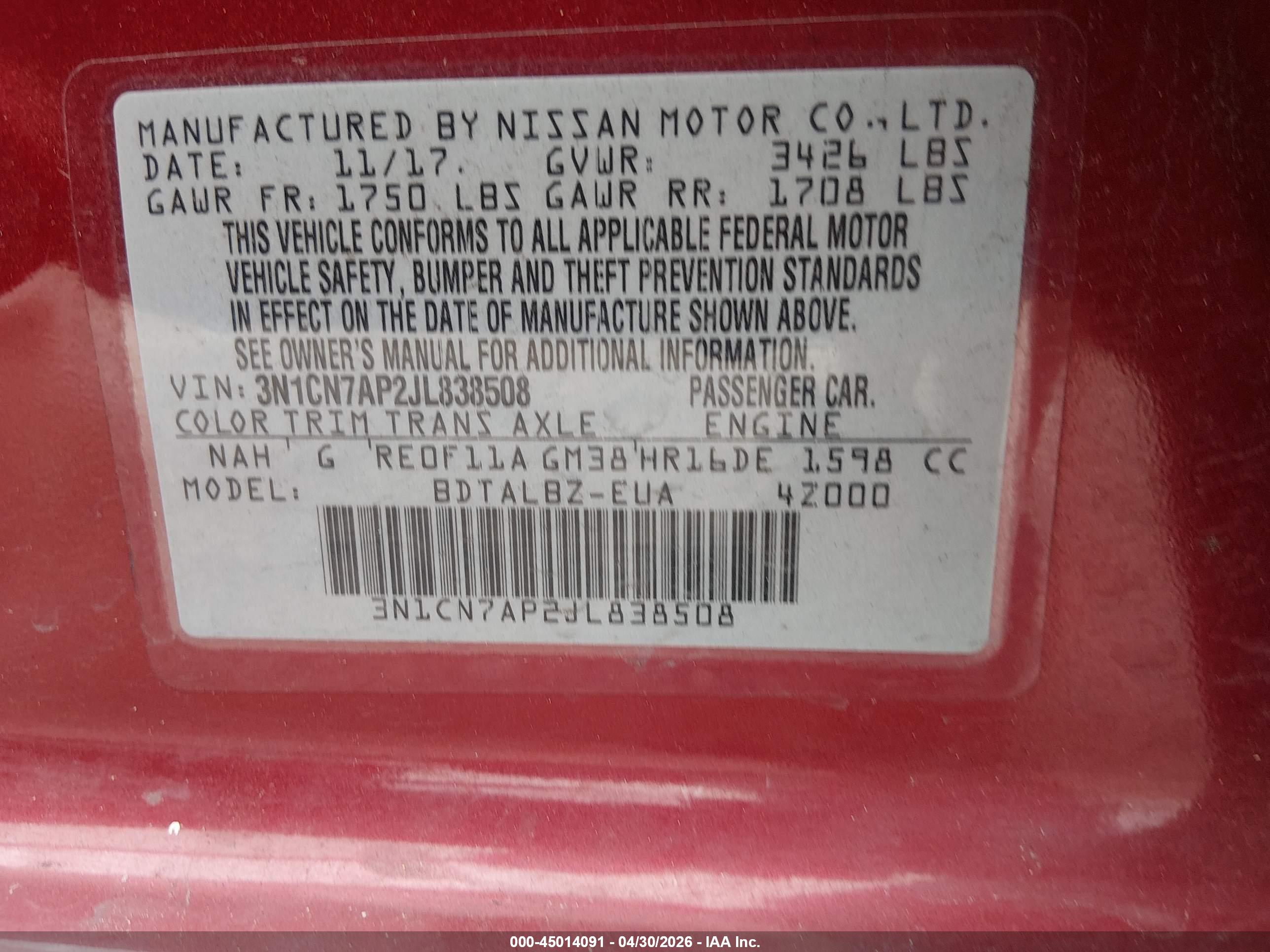 NISSAN VERSA image 9
