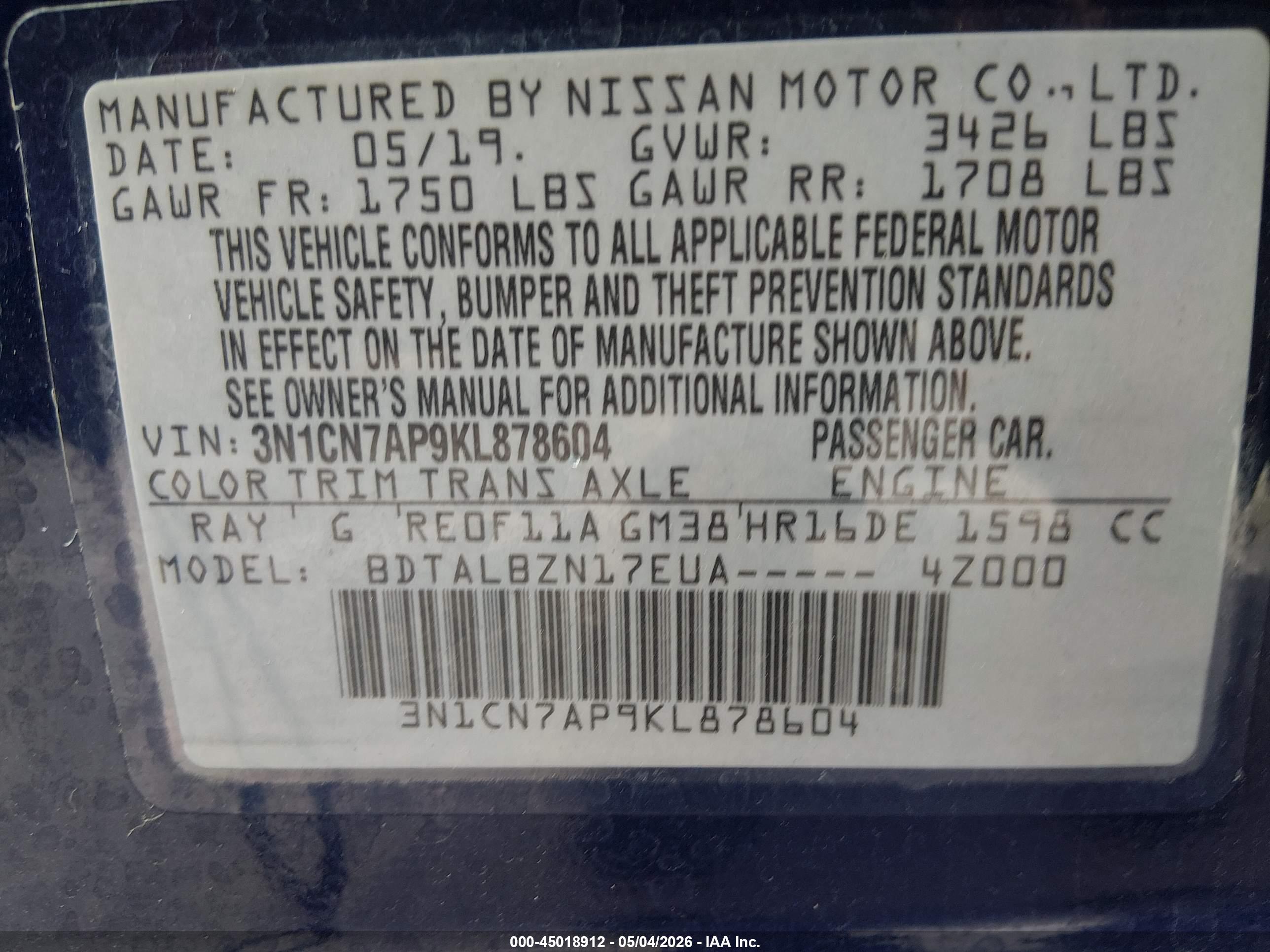 NISSAN VERSA image 9