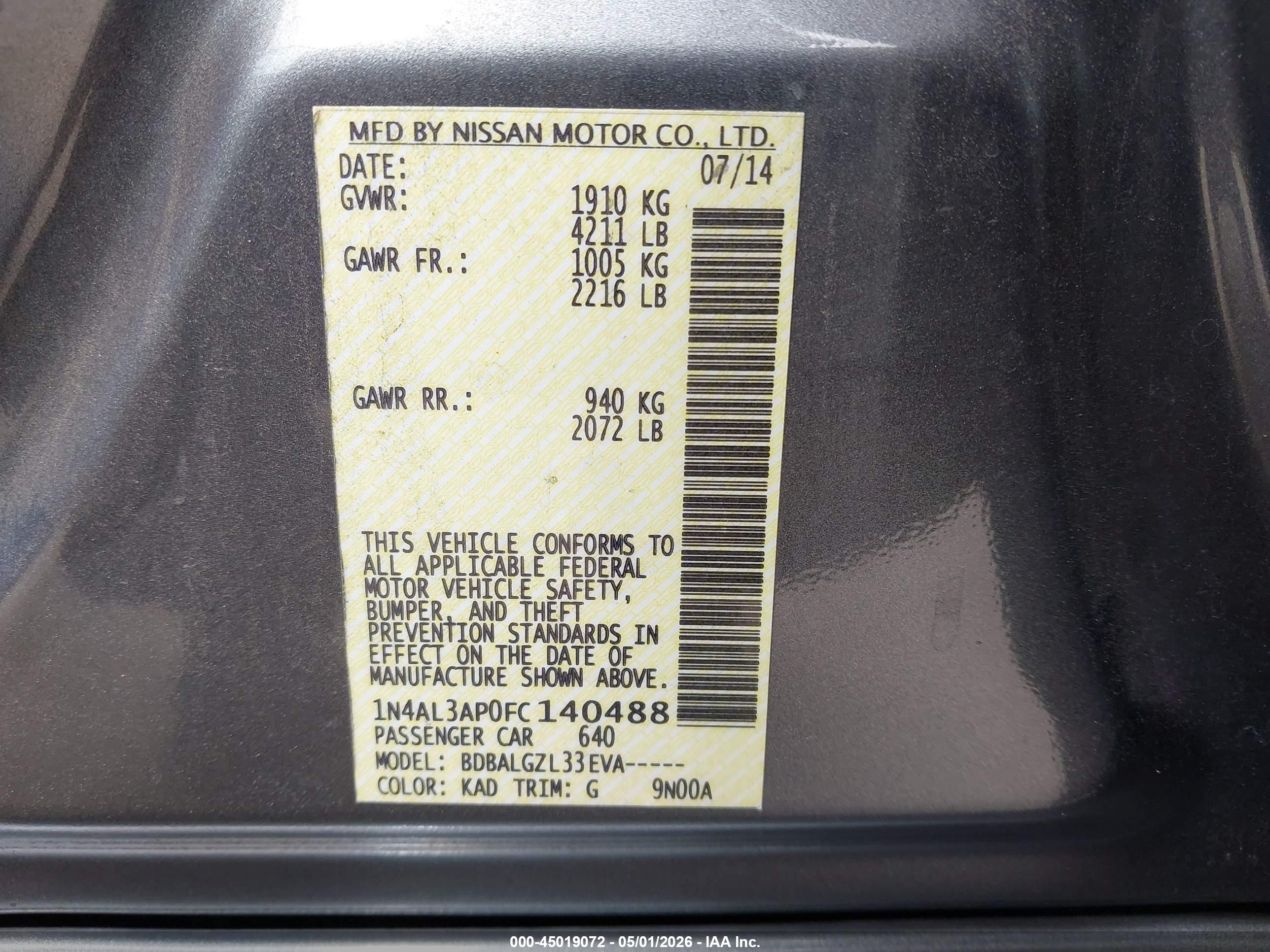 NISSAN ALTIMA image 9