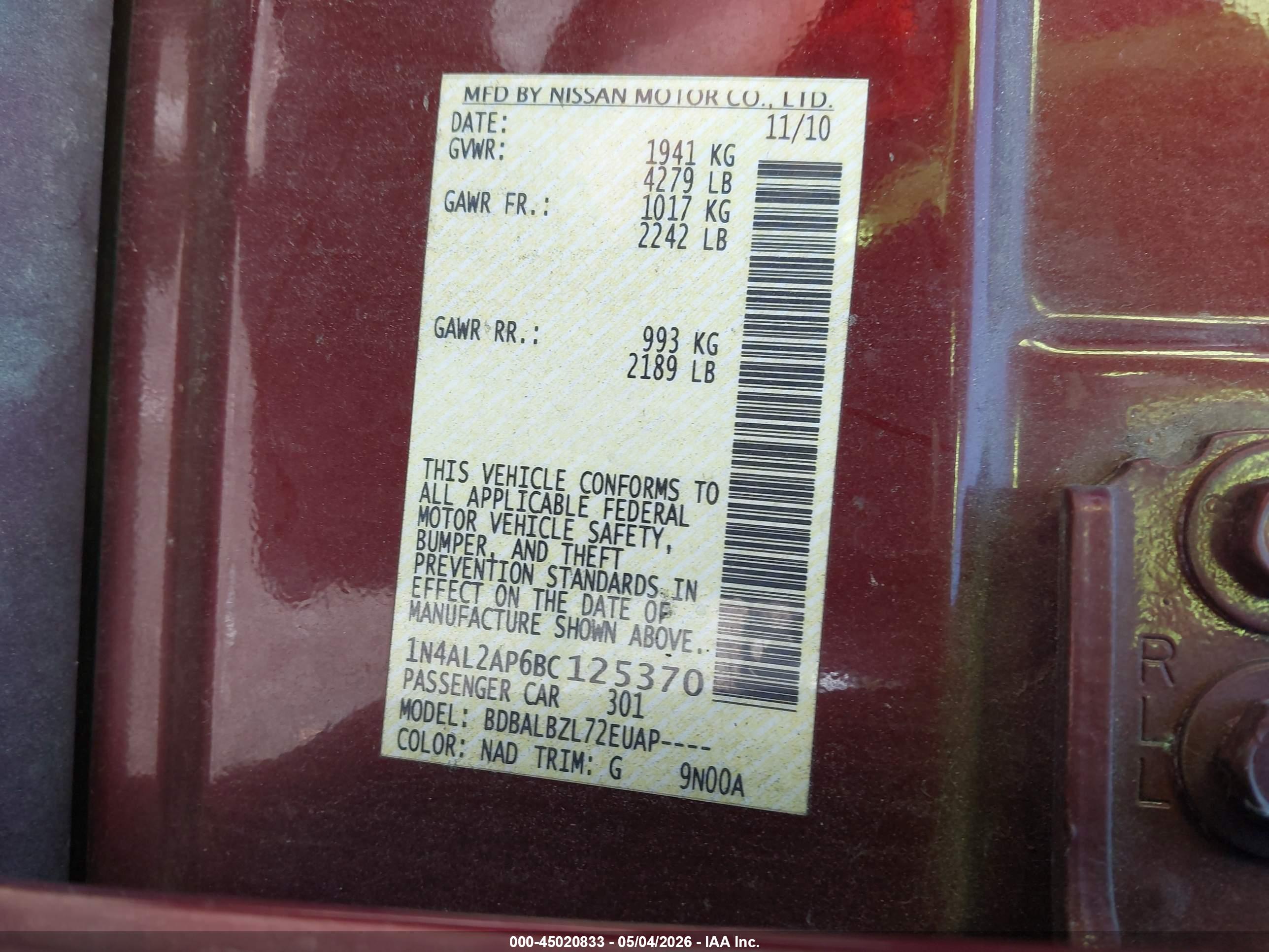 NISSAN ALTIMA image 9