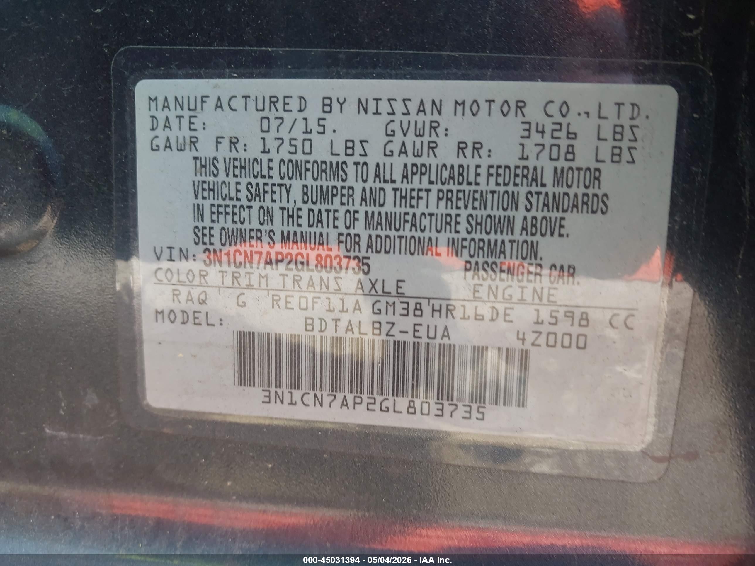 NISSAN VERSA image 9