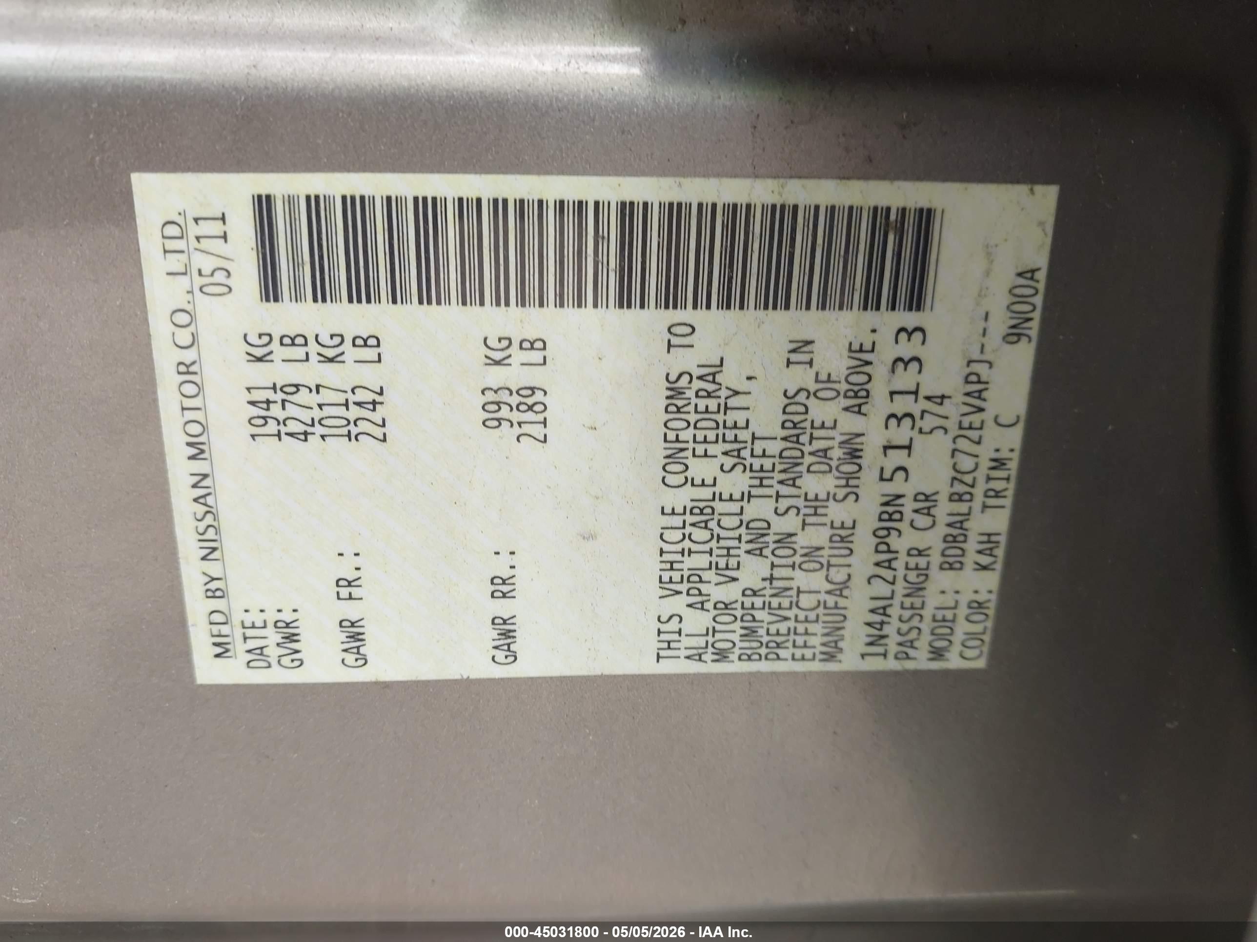 NISSAN ALTIMA image 9
