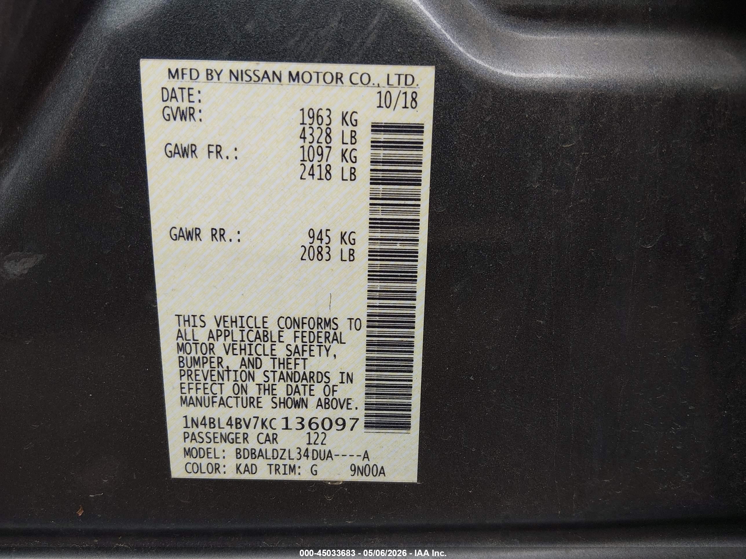 NISSAN ALTIMA image 9